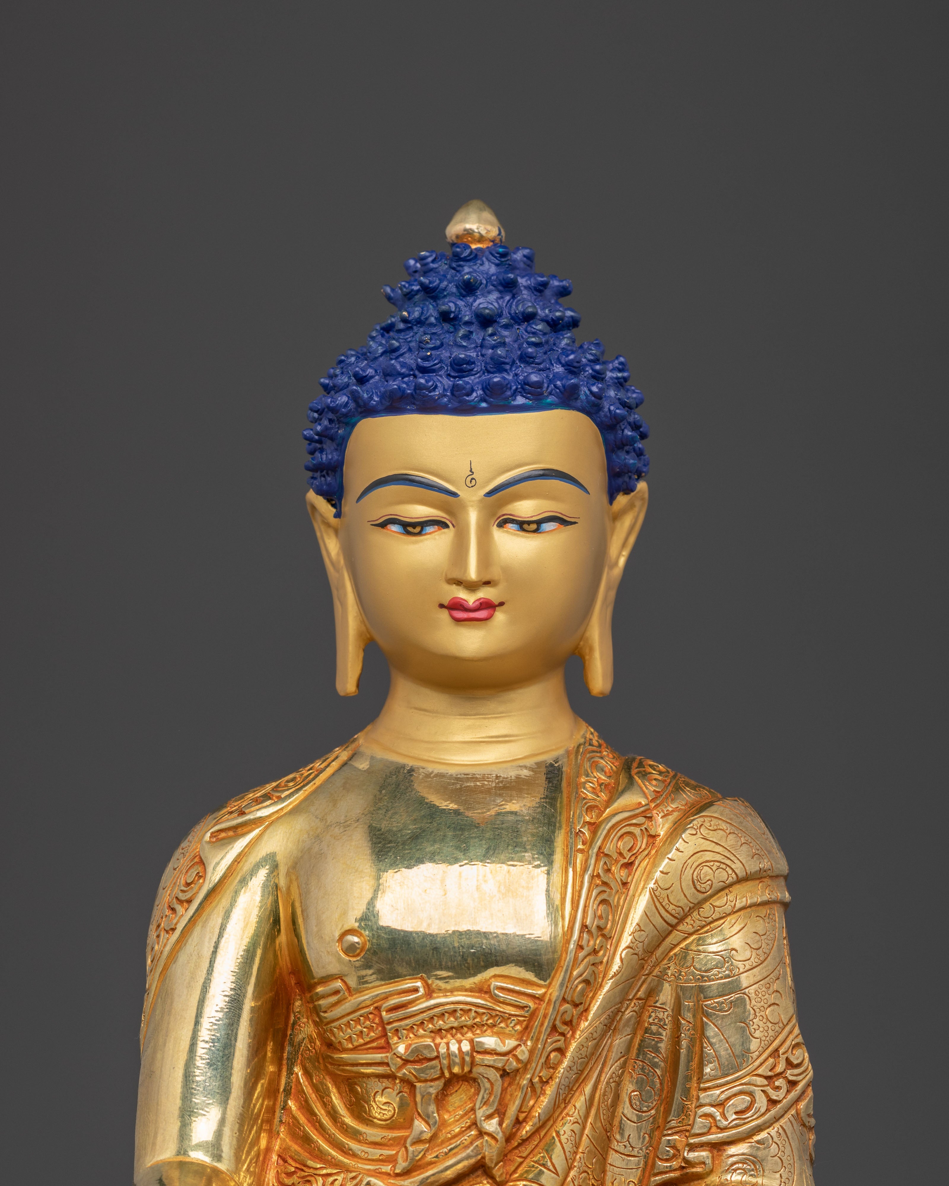 24K Gold Gilded Enlightened Shakyamuni Buddha Sculpture – Serene Handcrafted Art