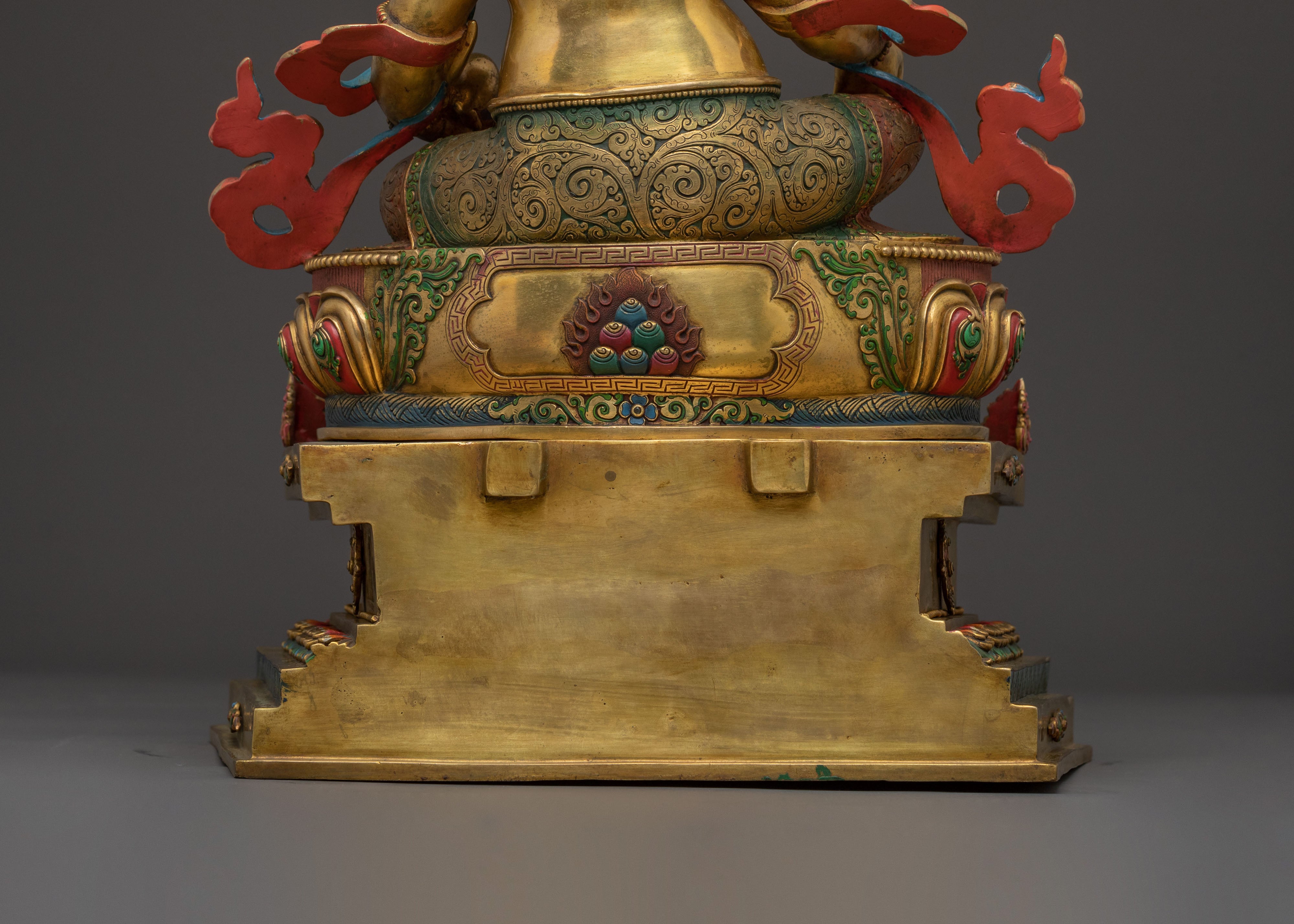 Divine Statue of Dzambhala on Throne: 24K Gold Gilded Masterpiece