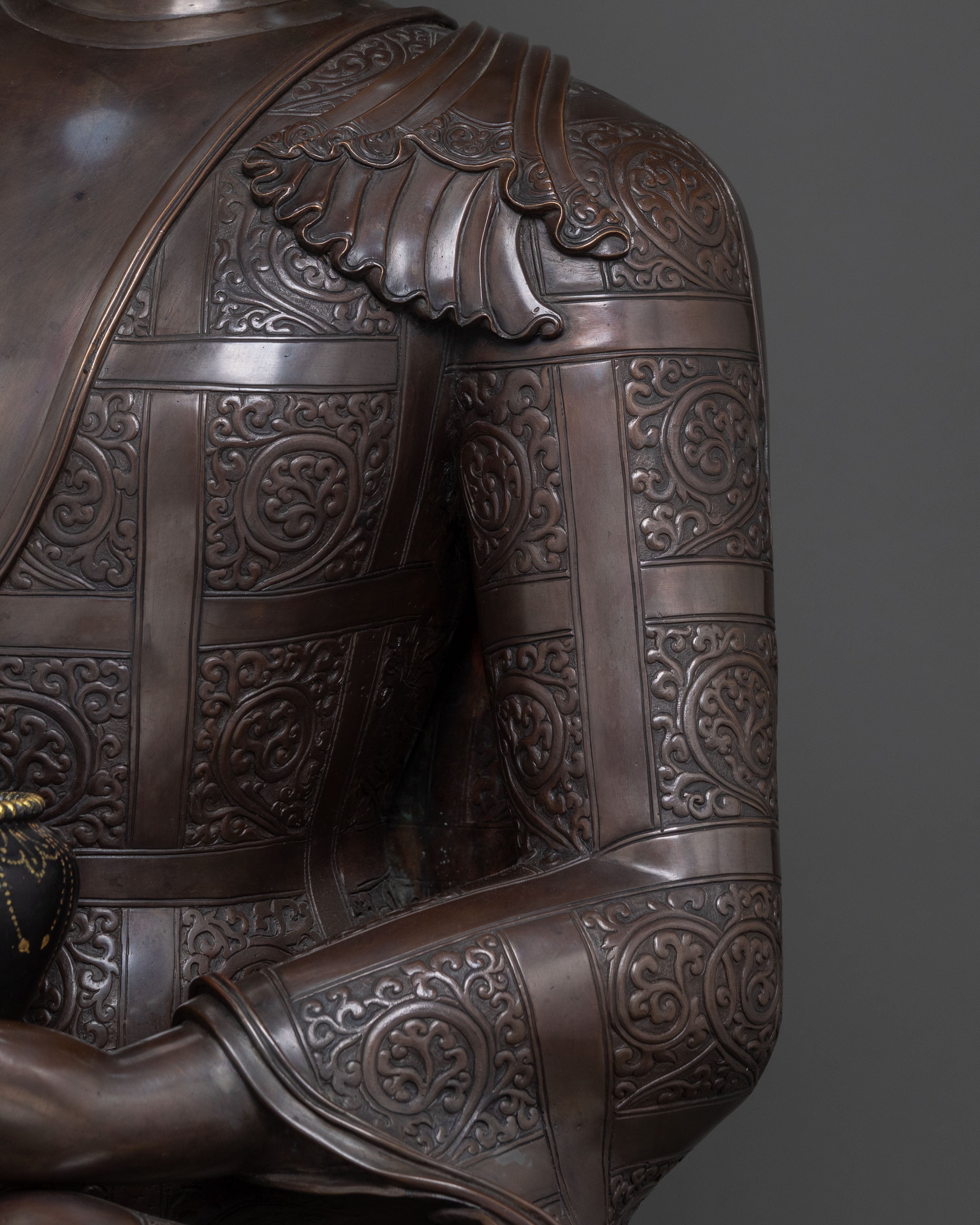 Shakyamuni Buddha Statue: Oxidized Copper Altar Decor