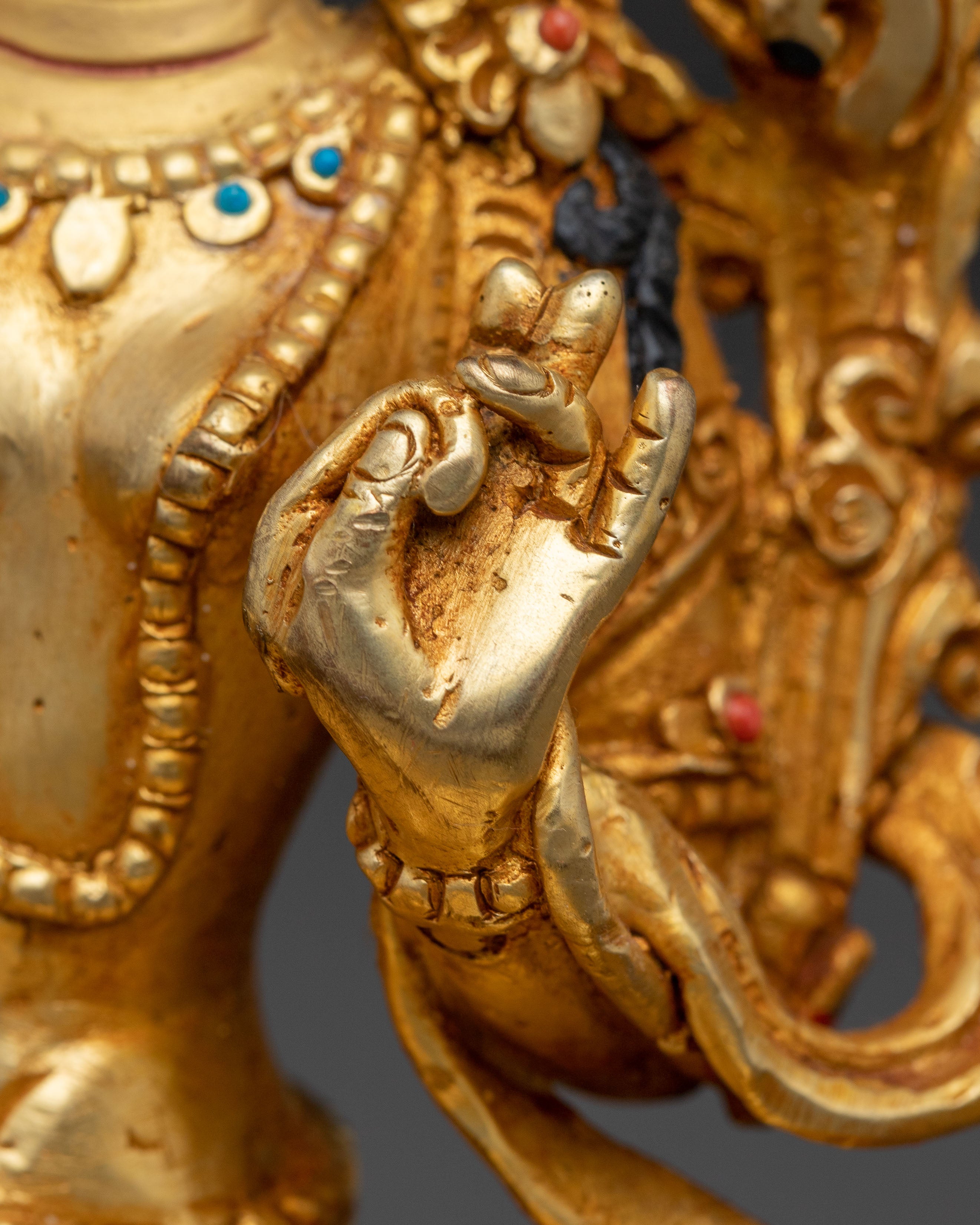 Handmade Serene Copper Sculpture of Mother Green Tara