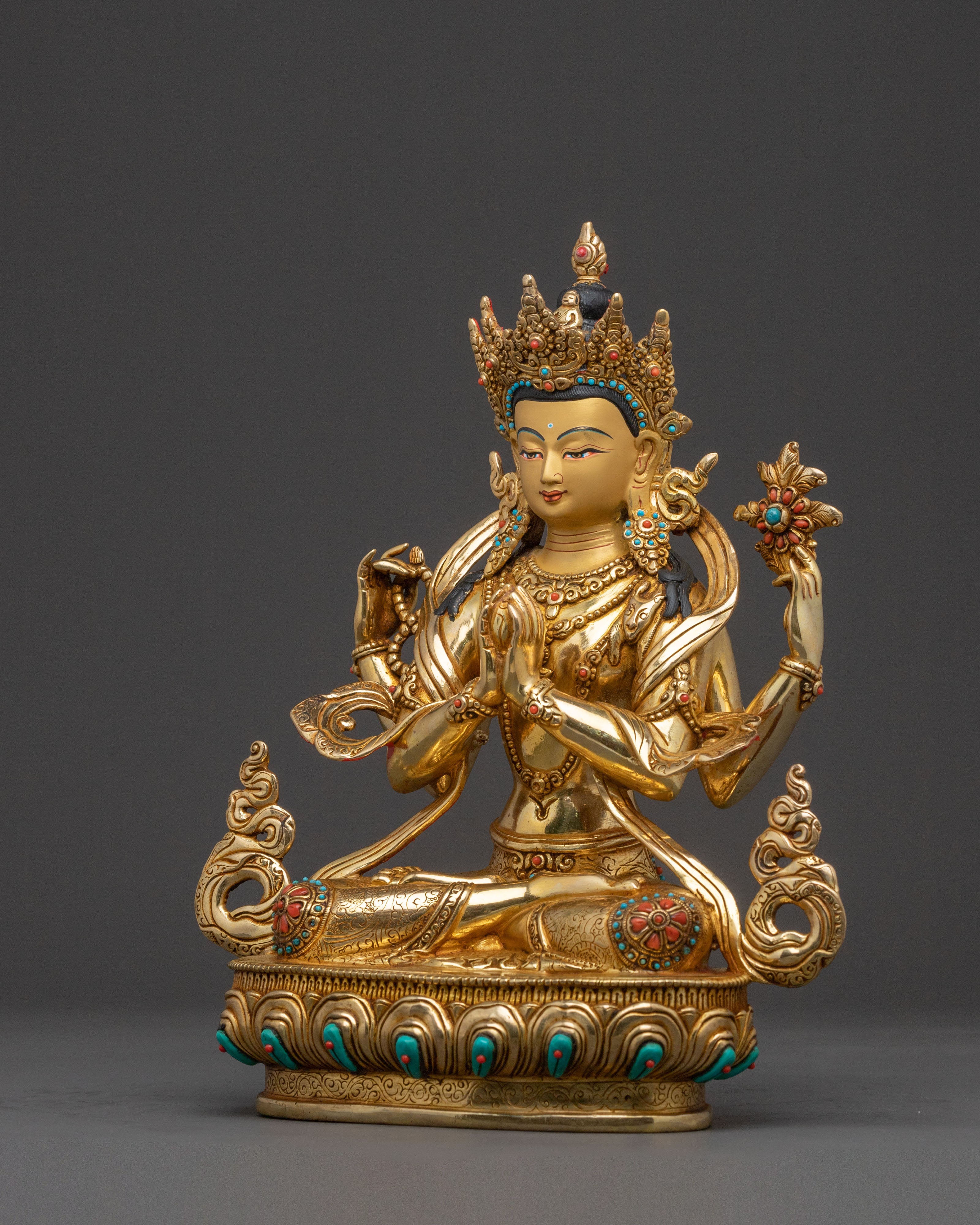 Chenrezig Enlightened Bodhisattva Statue – 24K Gold Gilded Masterpiece
