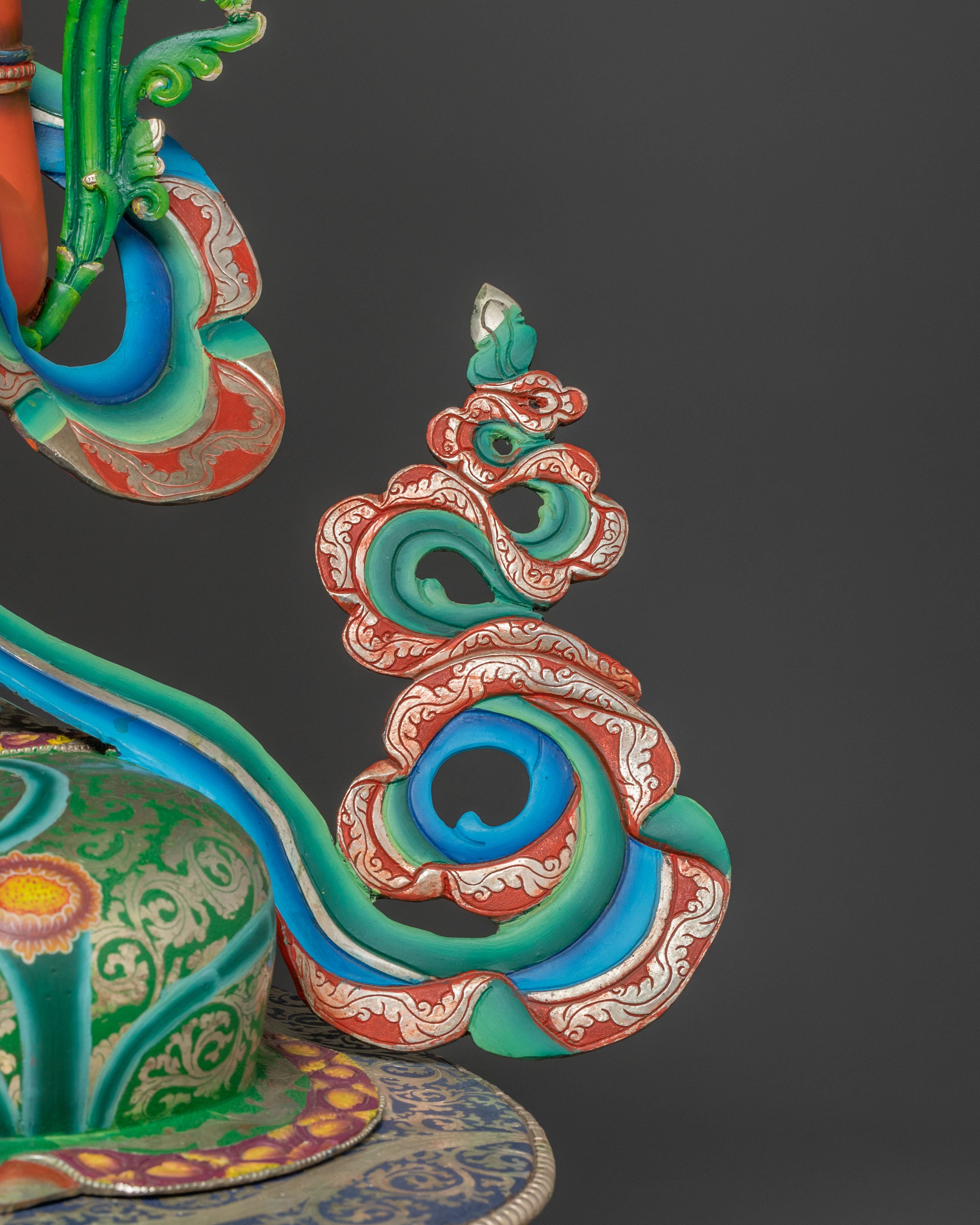 Handcrafted Spiritual Statue of Manjushri – Radiant Gold & Silver