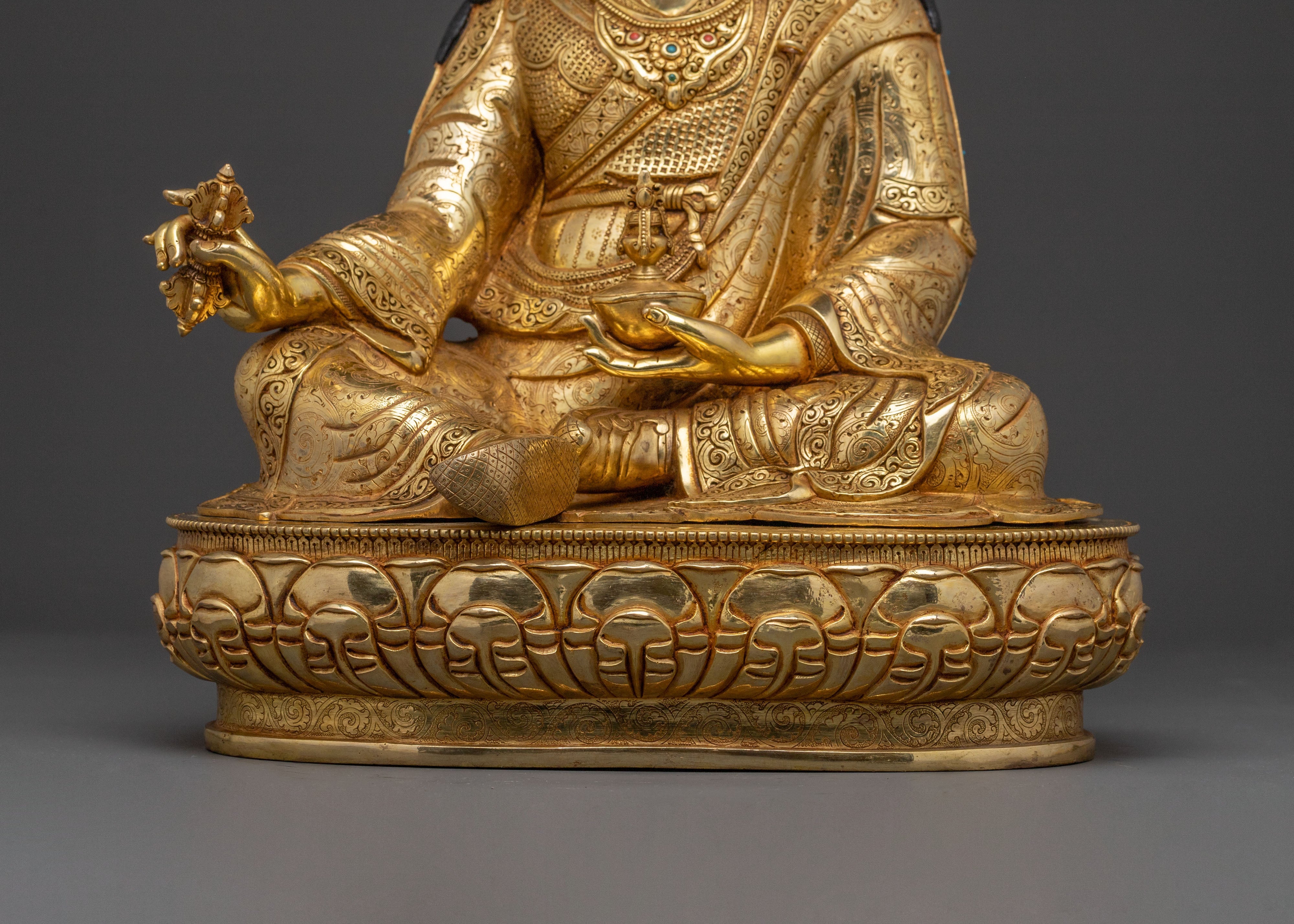 The Lotus Born Guru Rinpoche Spiritual Statue – 24K Gold Gilded Art