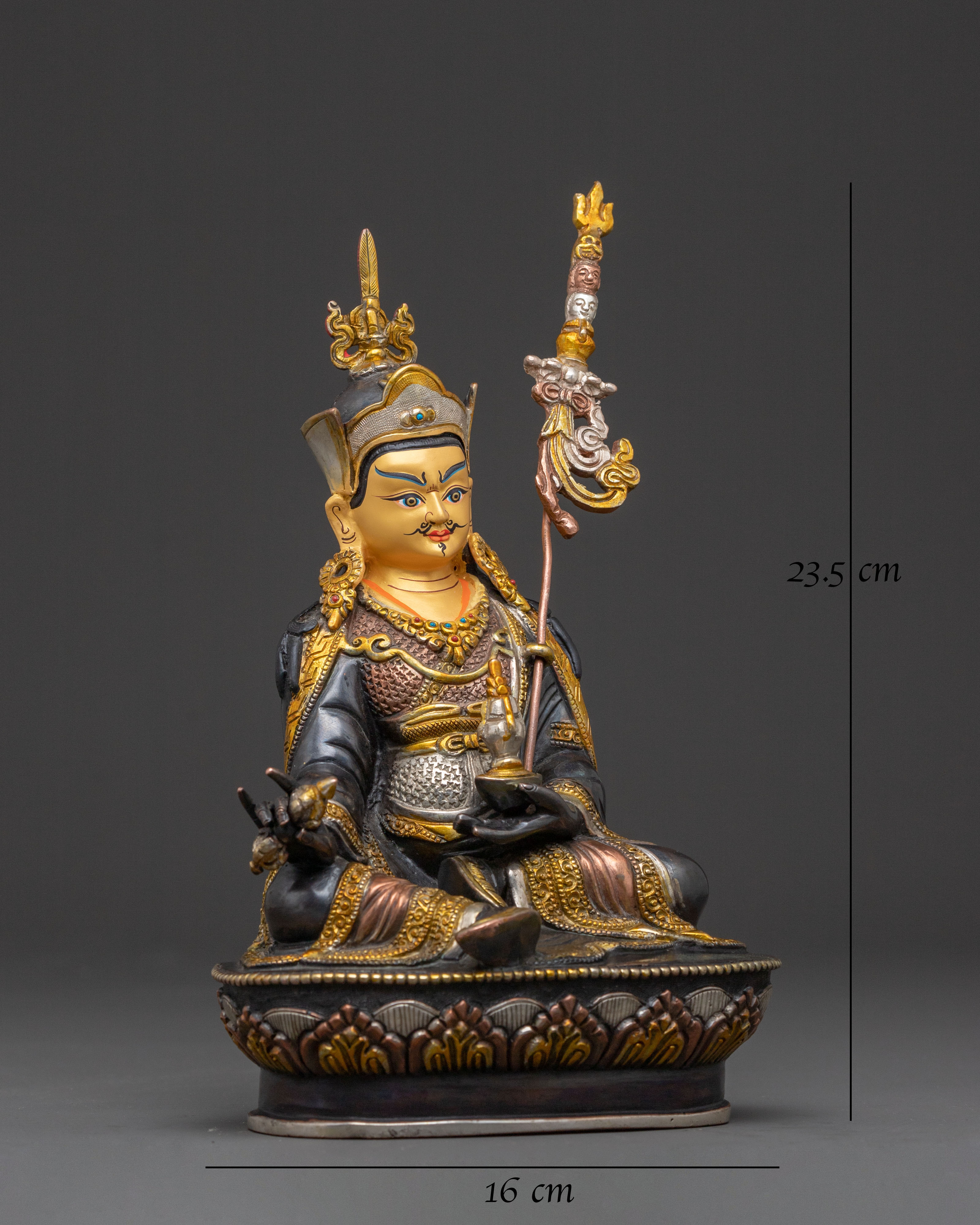 Guru Rinpoche Meditation Statue - Gilded Oxidized Copper