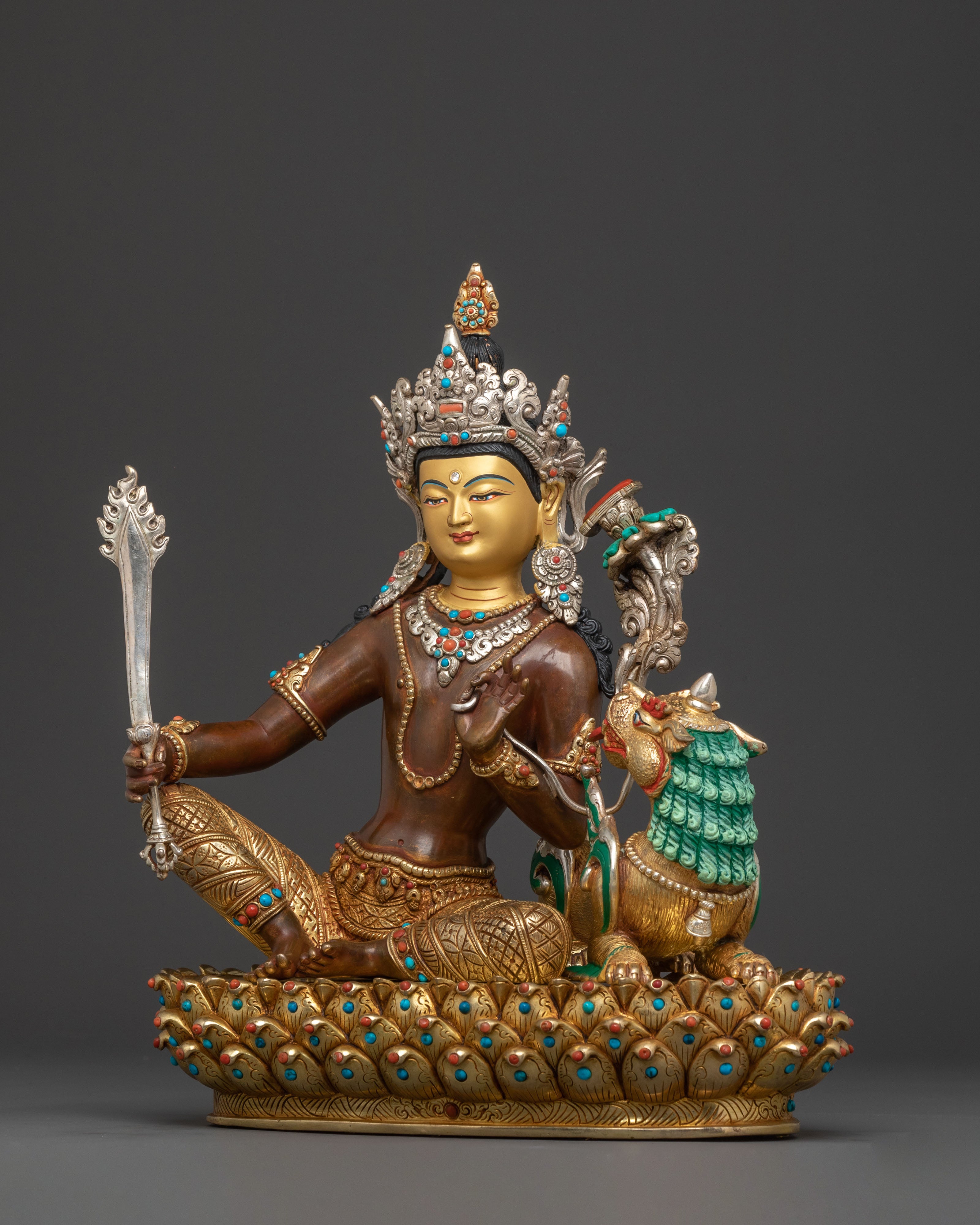 Handcrafted Simhanada Manjushri Sacred Statue