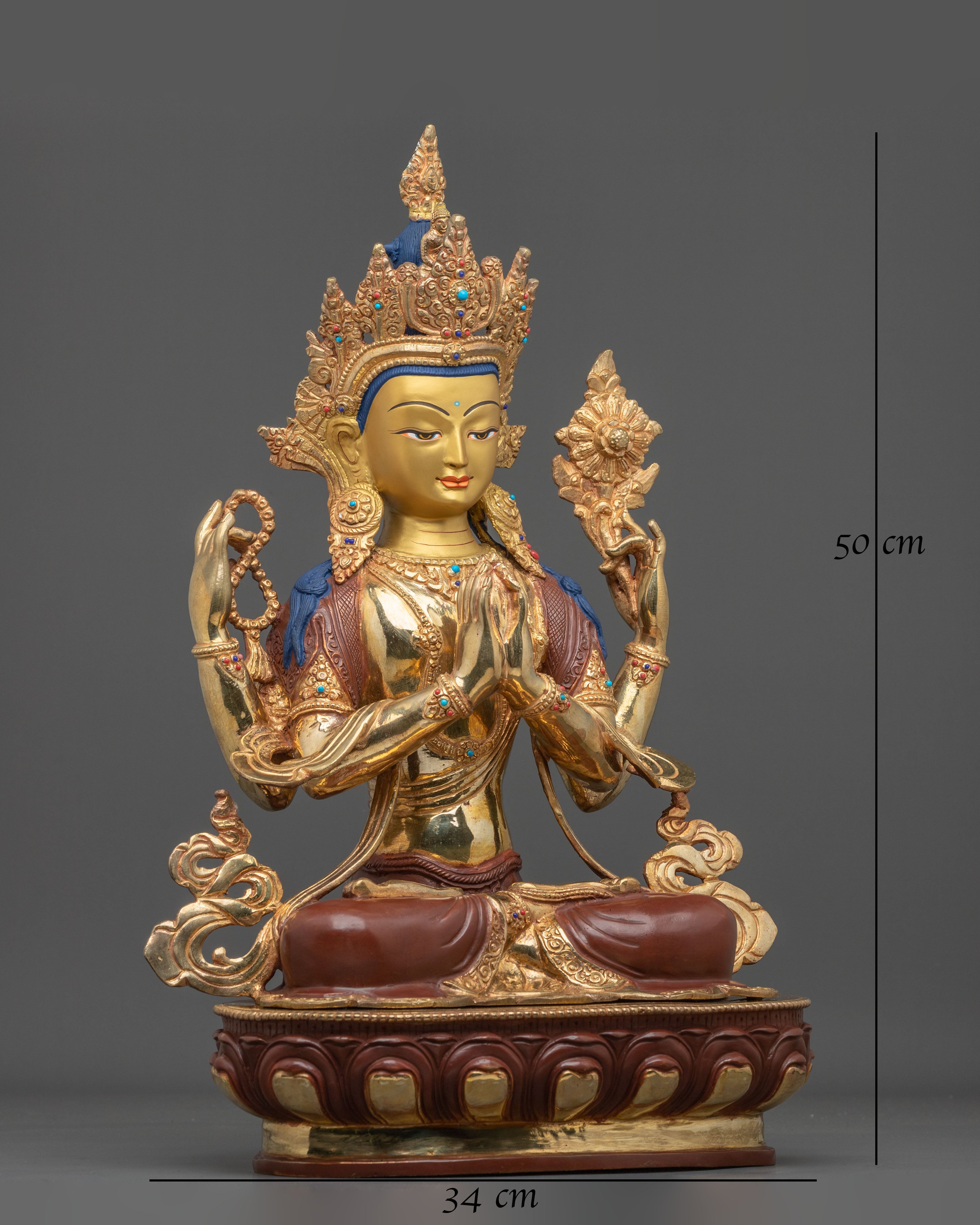Buddha Dharma Sangha: Oxidized Copper Buddha Statue Set