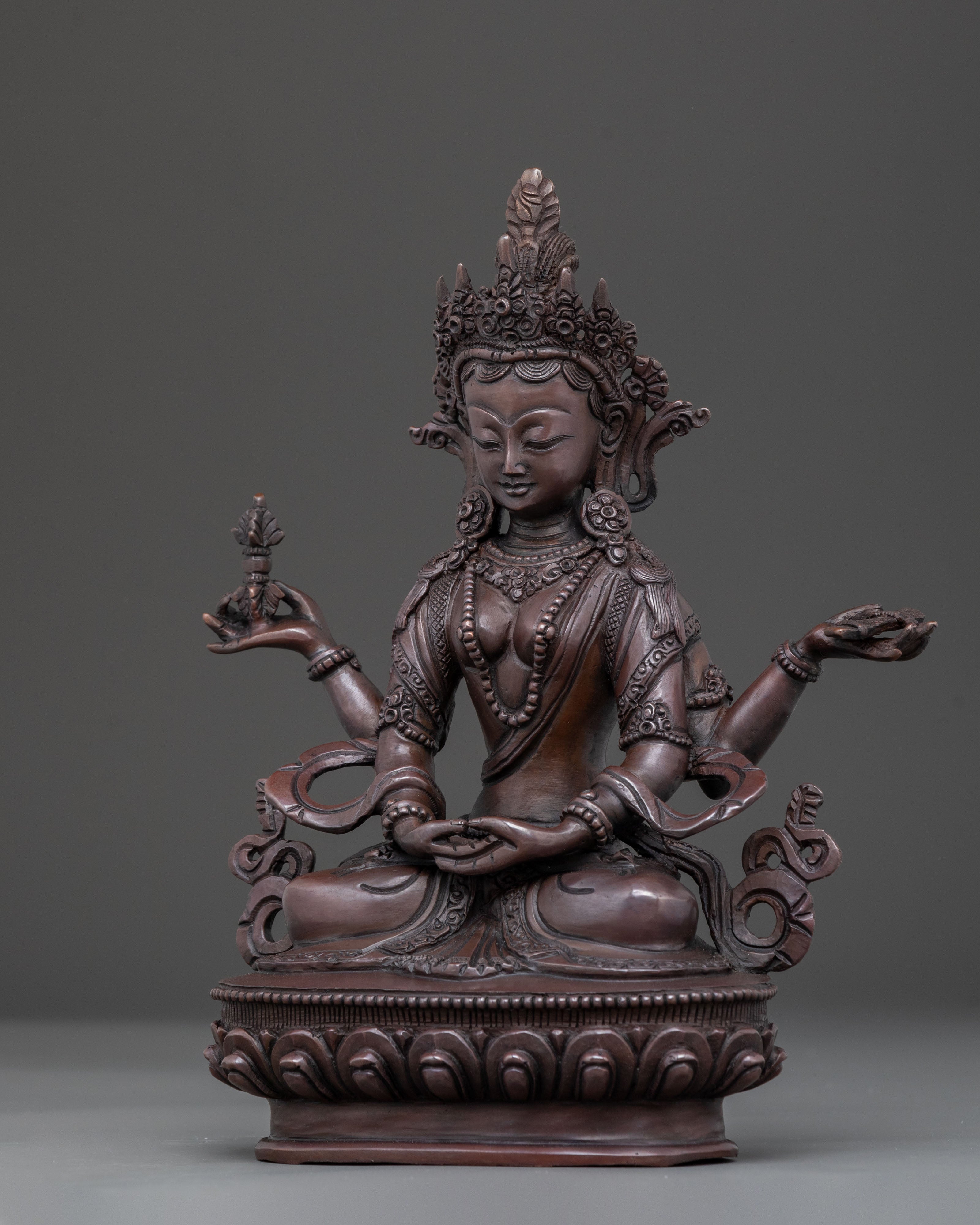 Prajnaparamita Sacred Statue in Oxidized Copper