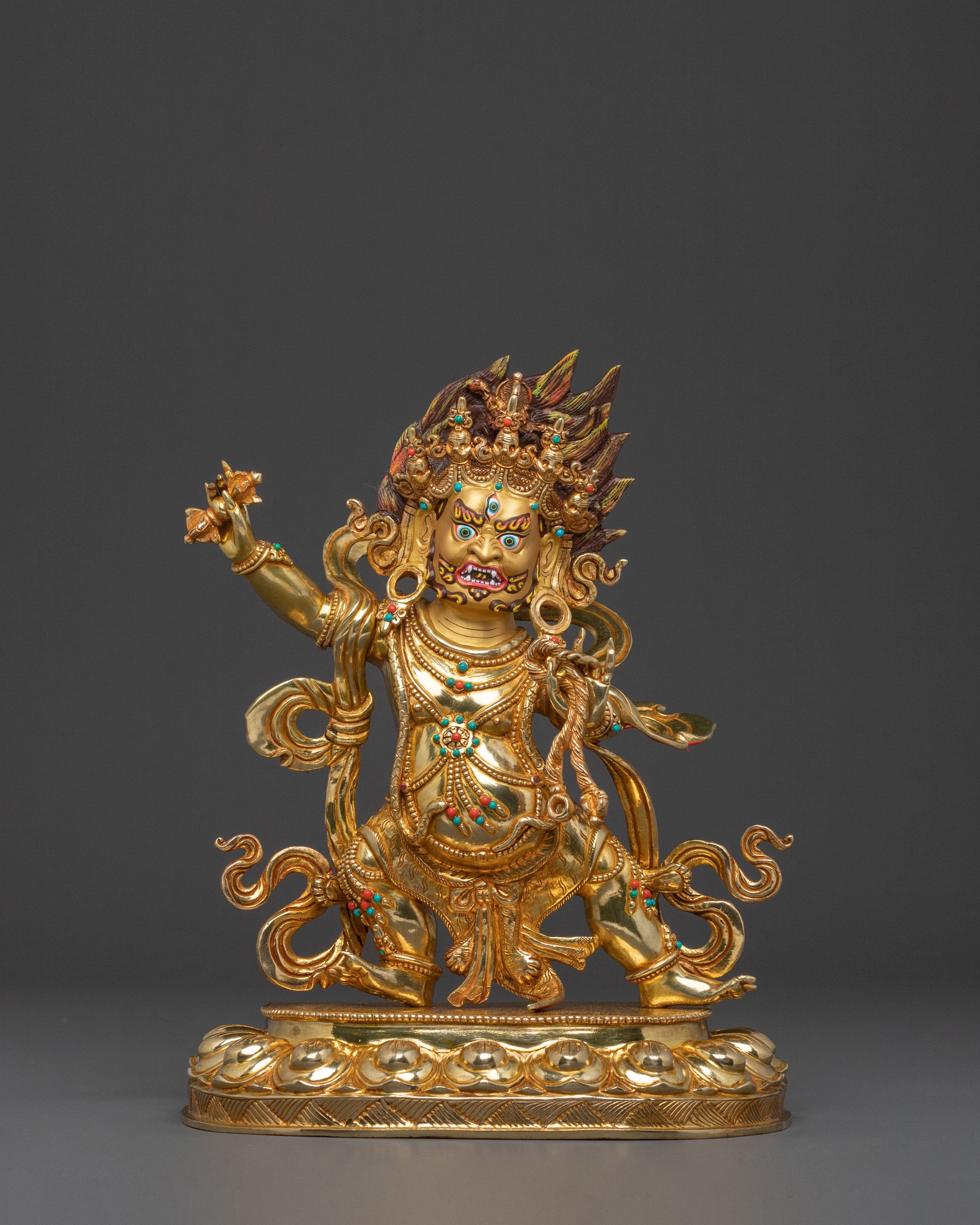 Vajrapani Protector Icon: 24K Gold Gilded Sculpture