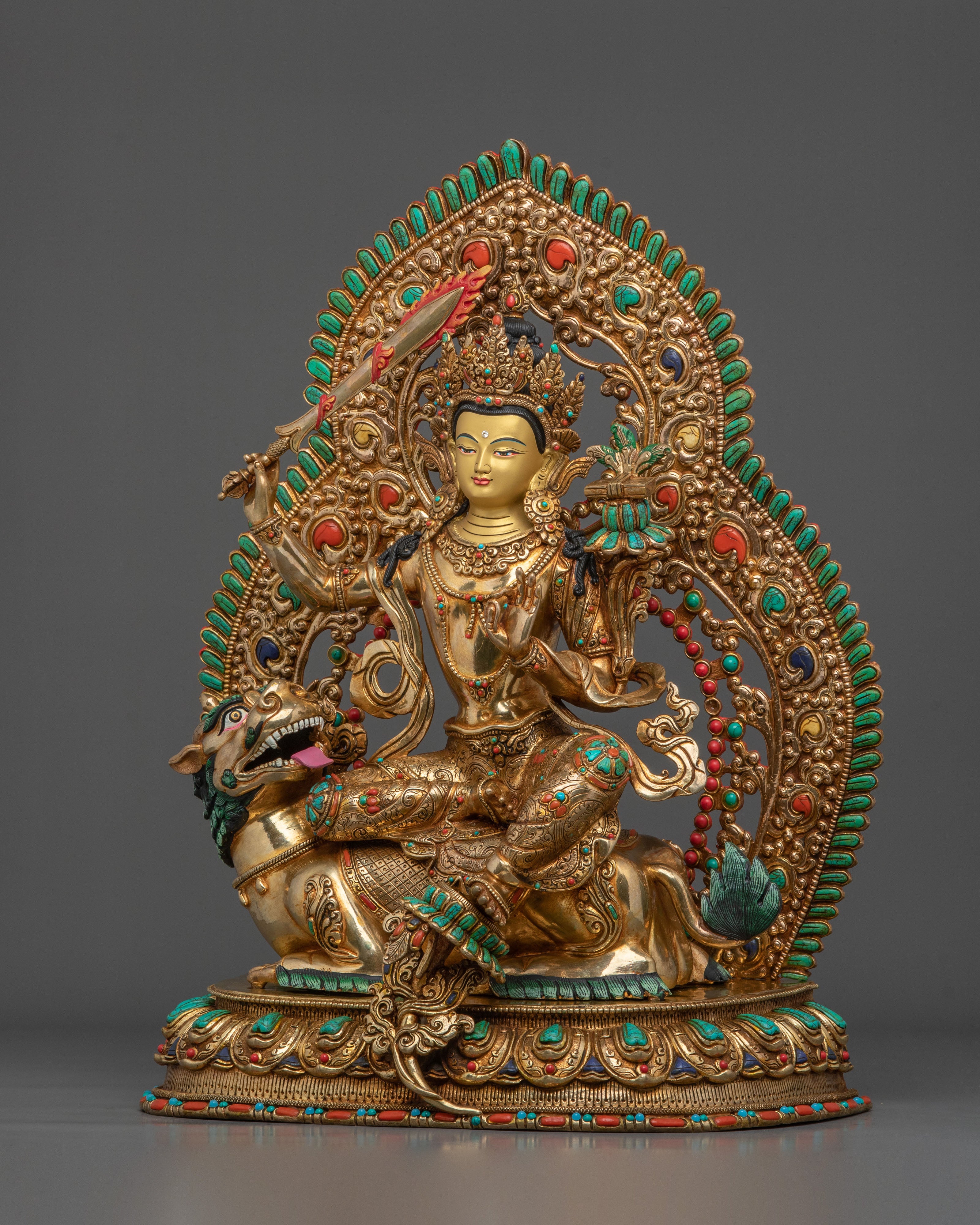Simhanada Manjushri Sculpture | Tibetan Wisdom Bodhisattva