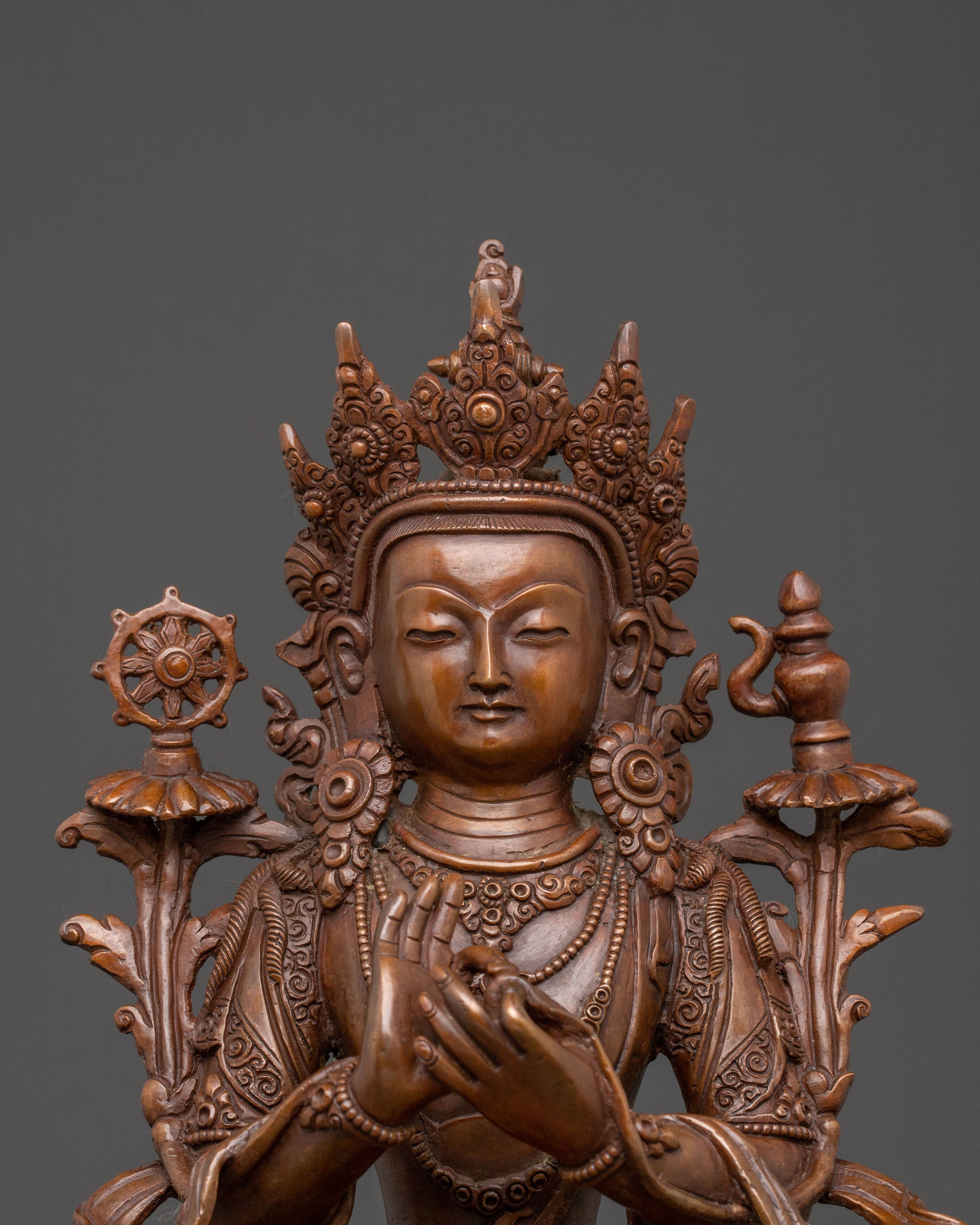 Maitreya Buddha Statue of Hope: Oxidized Copper Artistry