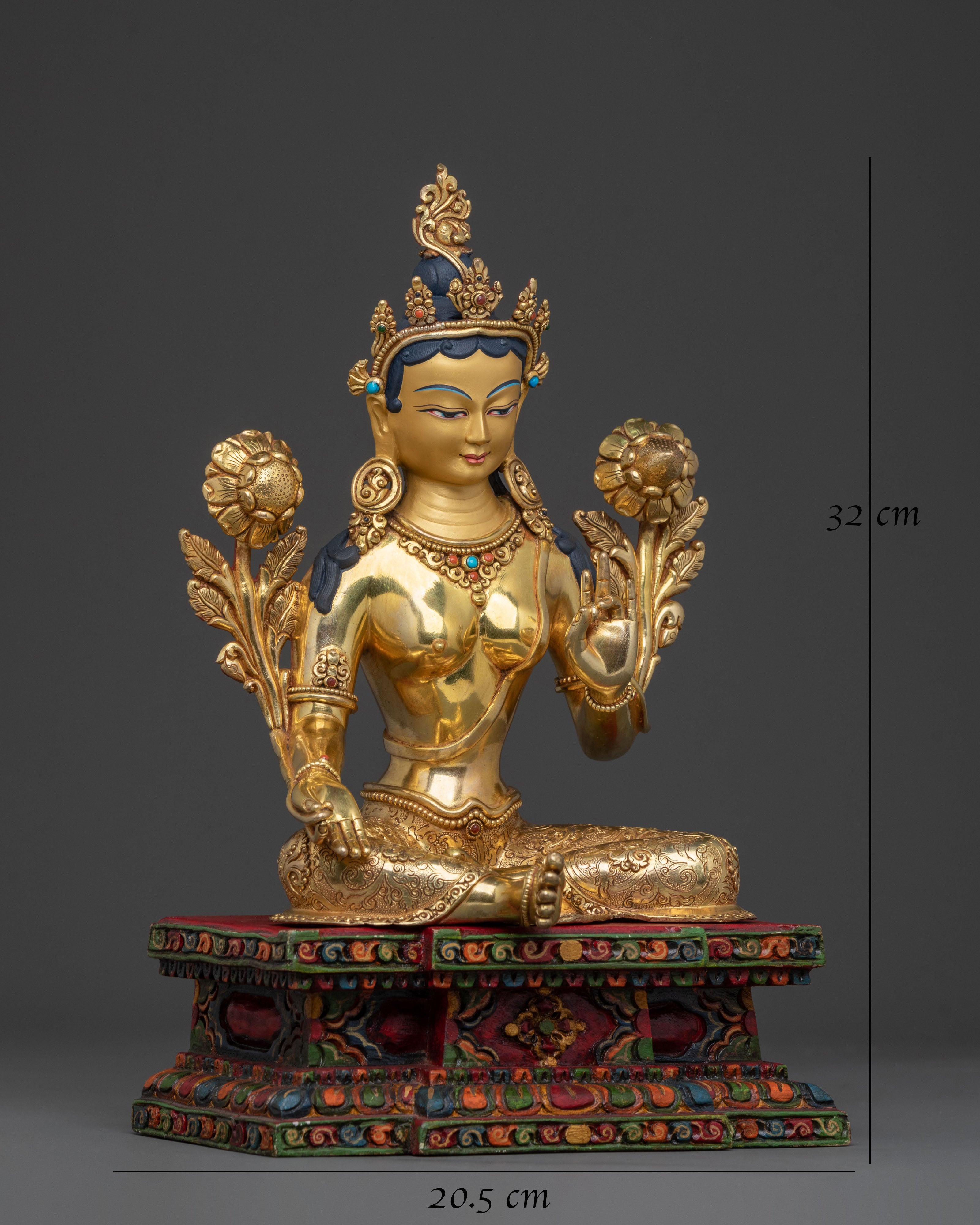 Green Tara 24K Gold Gilded Statue | Home Decor