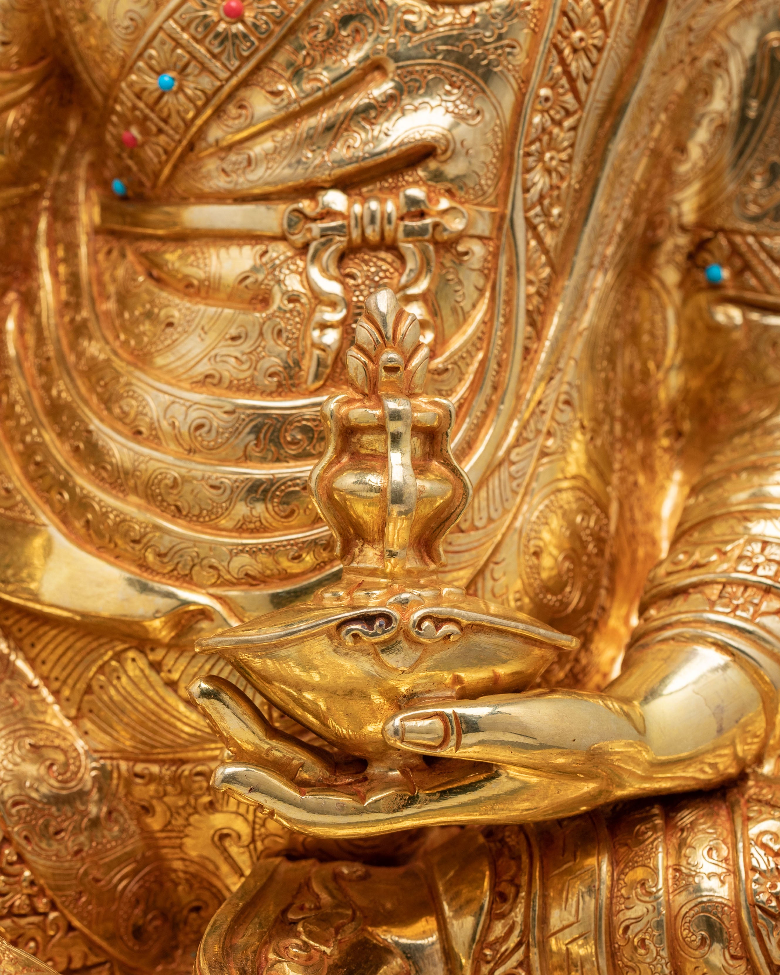 24K Gold Gilded Copper Figurine of Guru Rinpoche