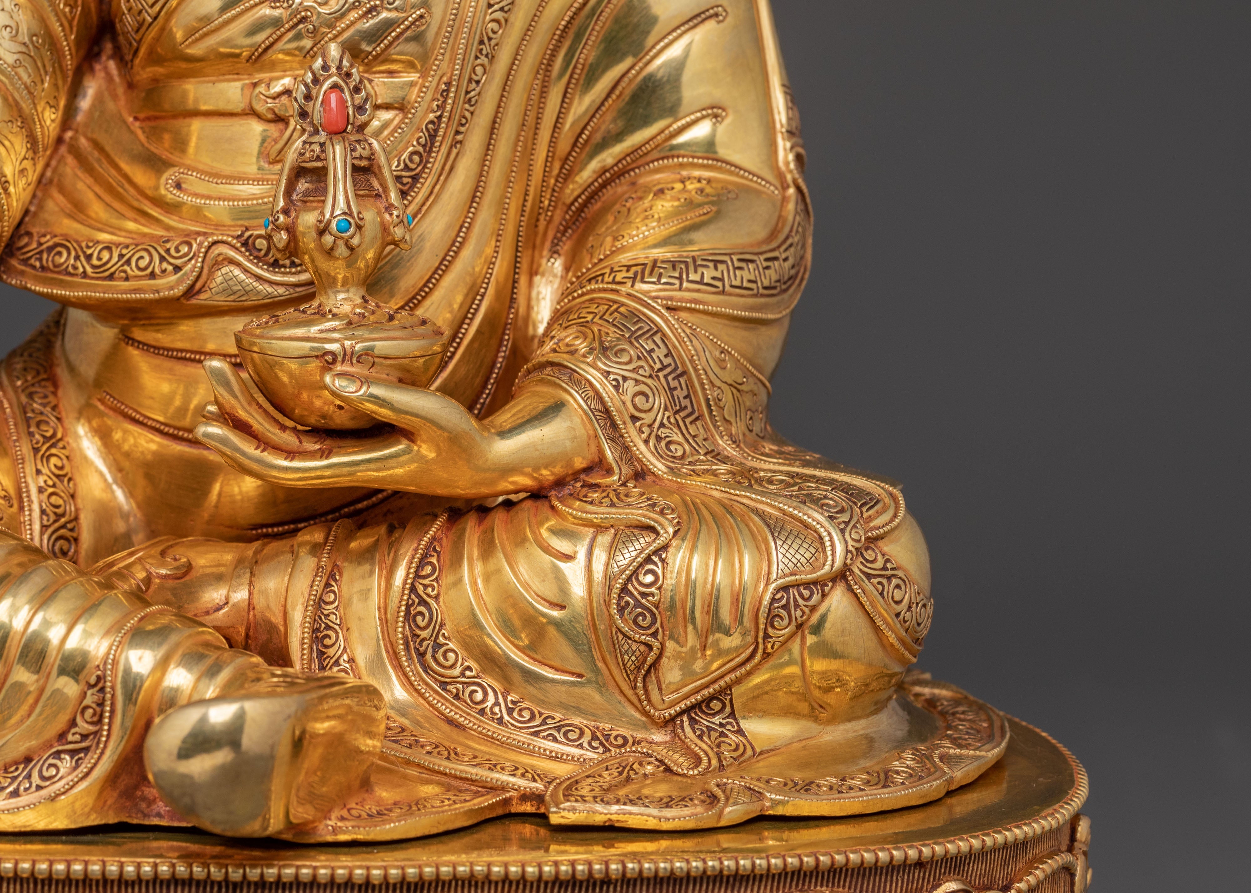 Guru Rinpoche Holy Sculpture – Masterpiece in 24K Gold Gilding
