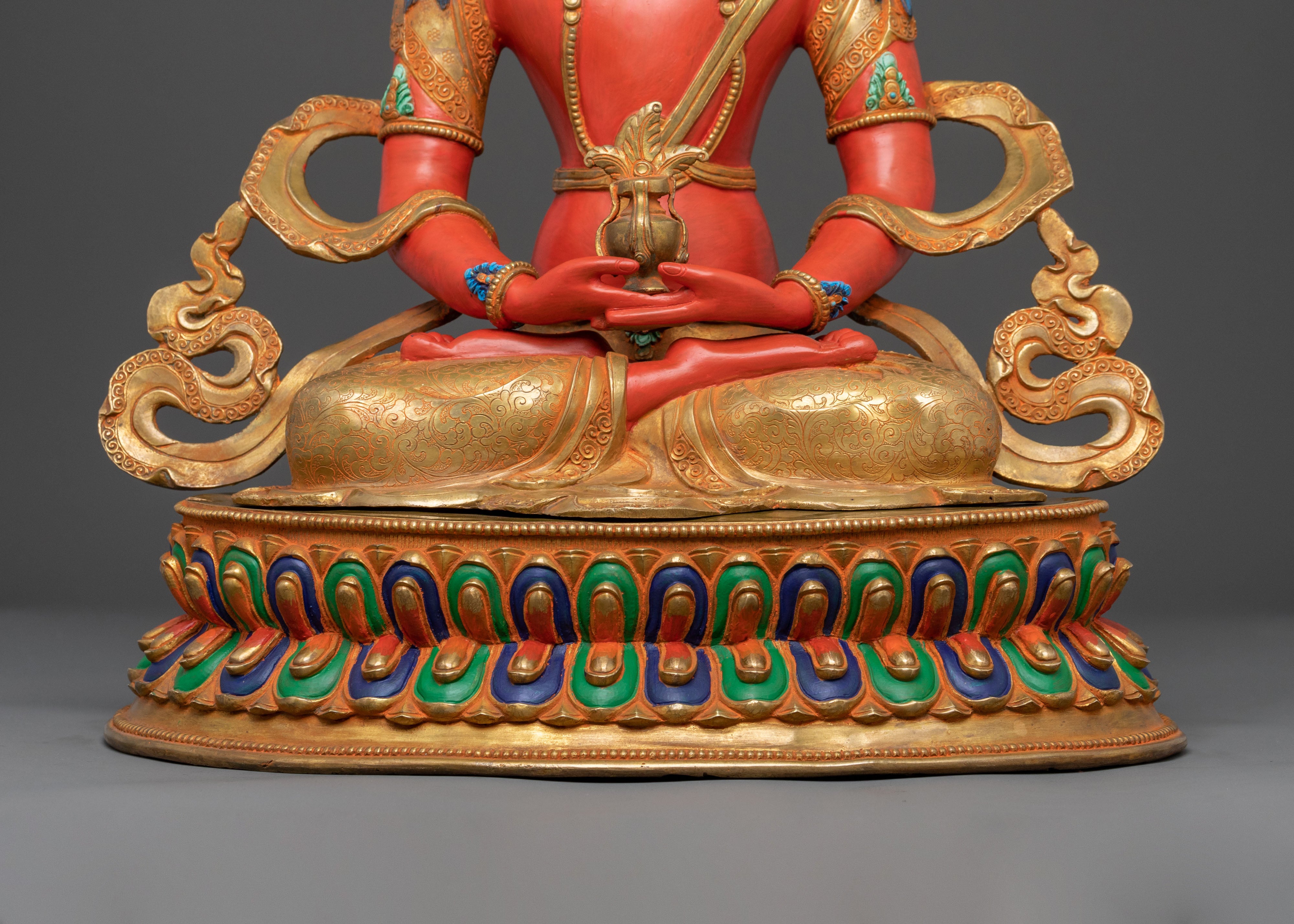 Amitayus Statue Tsepakme: 24K Gold Gilded Copper