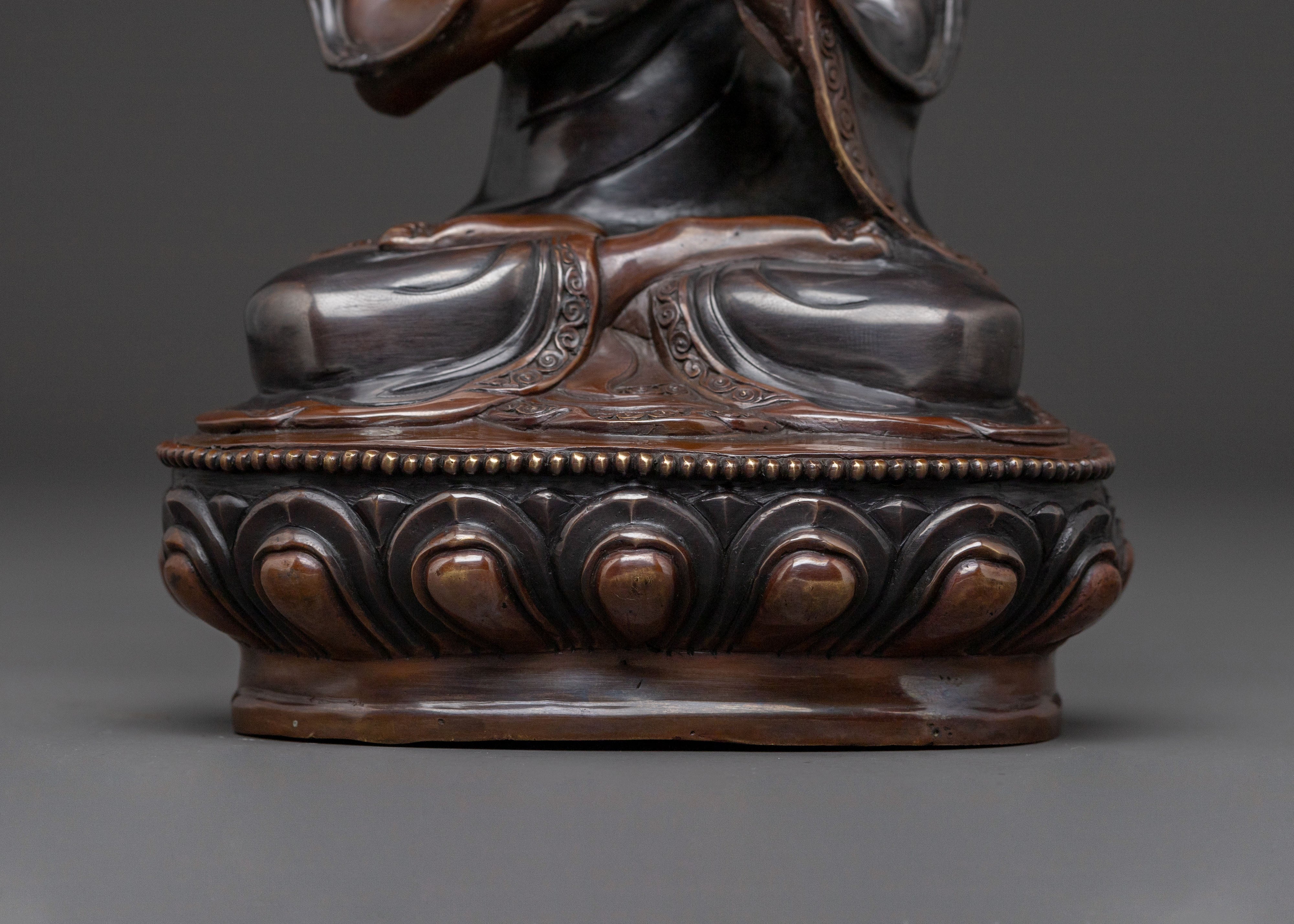 Tsongkhapa with Disciples Oxidized Copper Statue