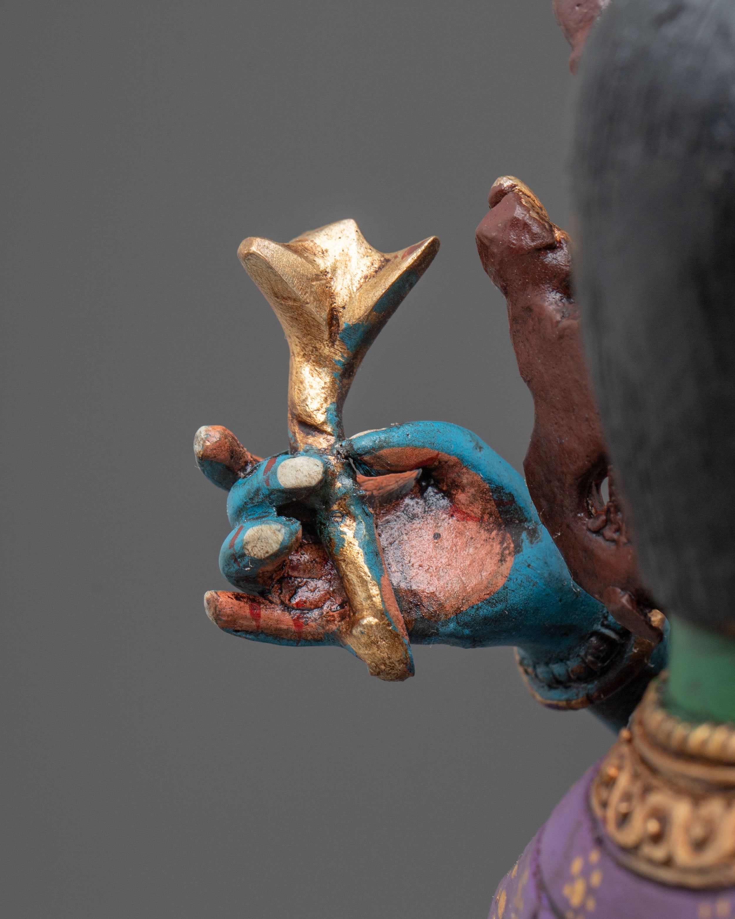 Green Dzambhala Statue | Copper Figurine of Wealth Deity