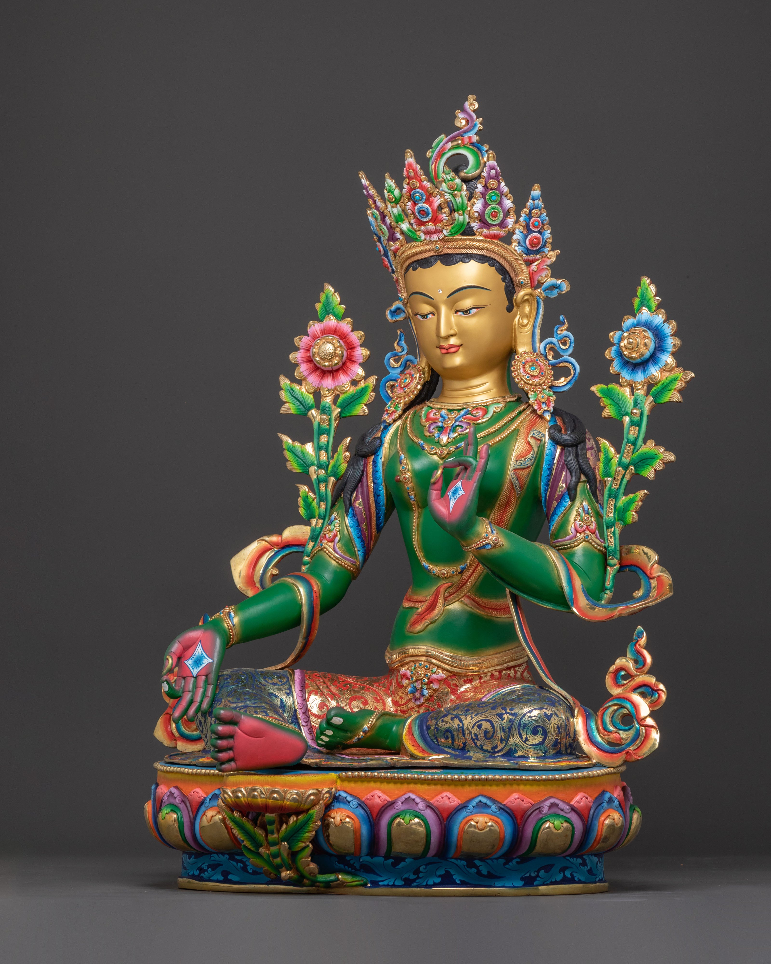 Handcrafted Divine Green Tara Statue – 24K Gilded Masterpiece