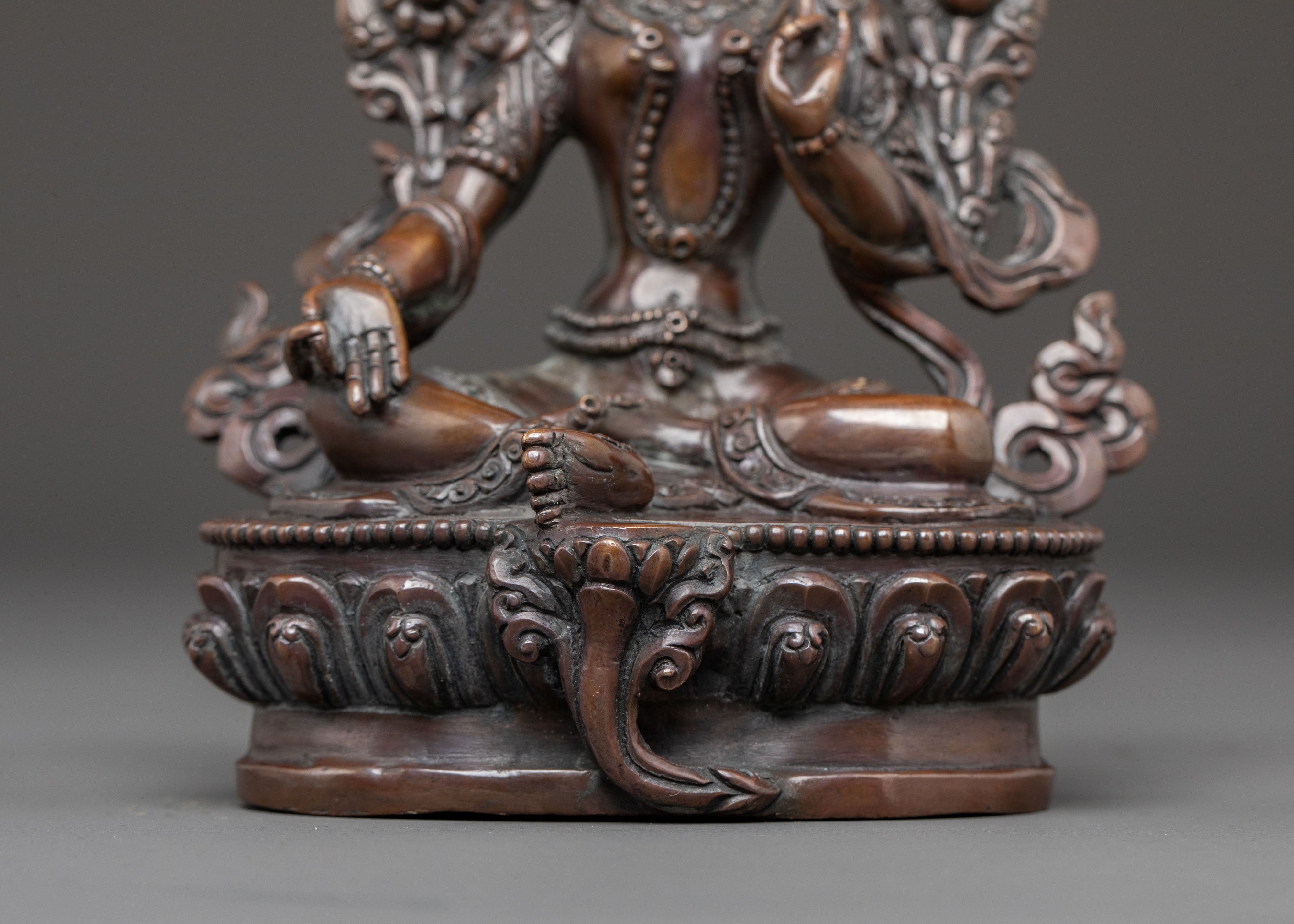 Mother Green Tara Blessing Statue - Oxidized Copper