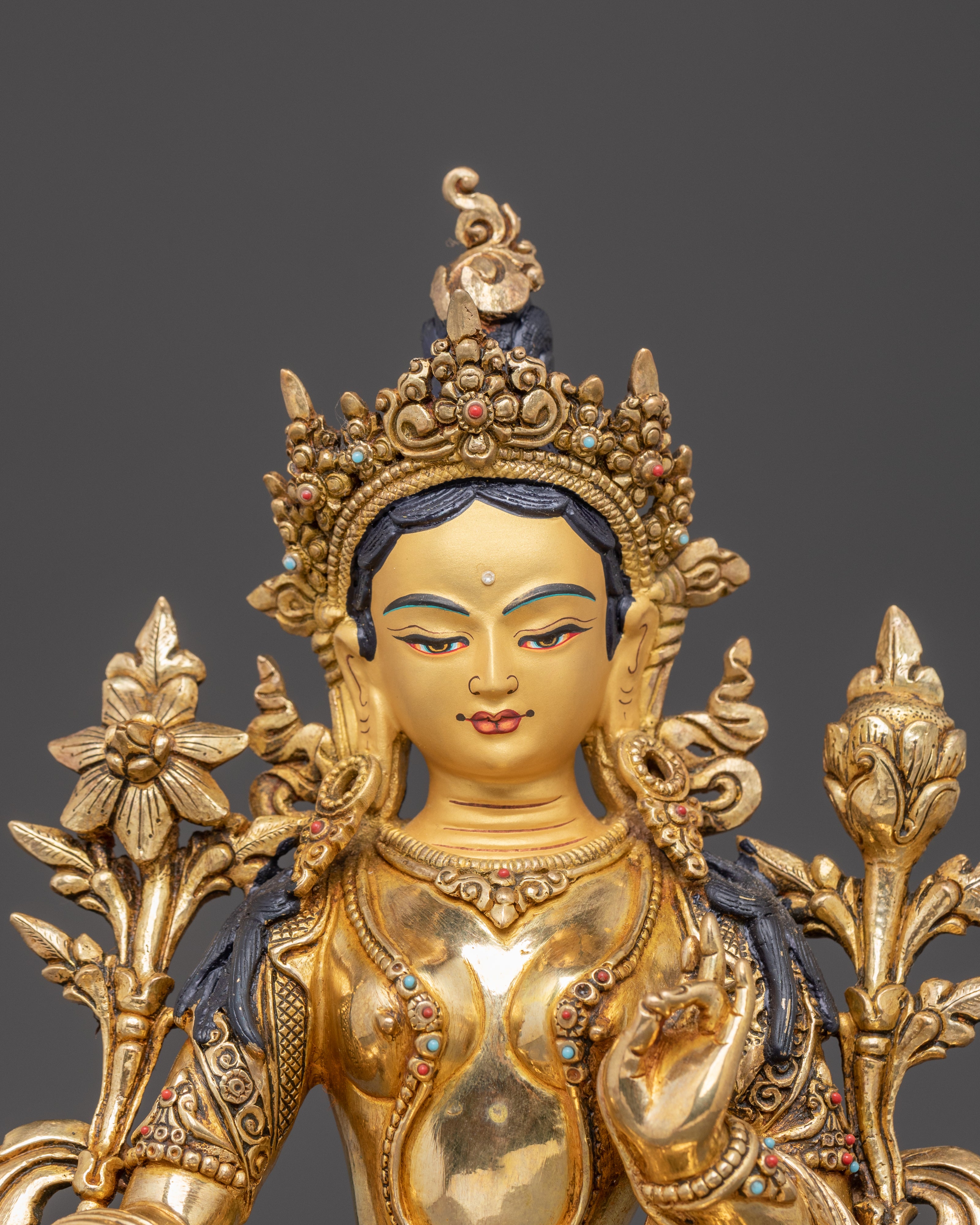 Green Tara Golden Statue for Altars | Feminine Energy and Protection