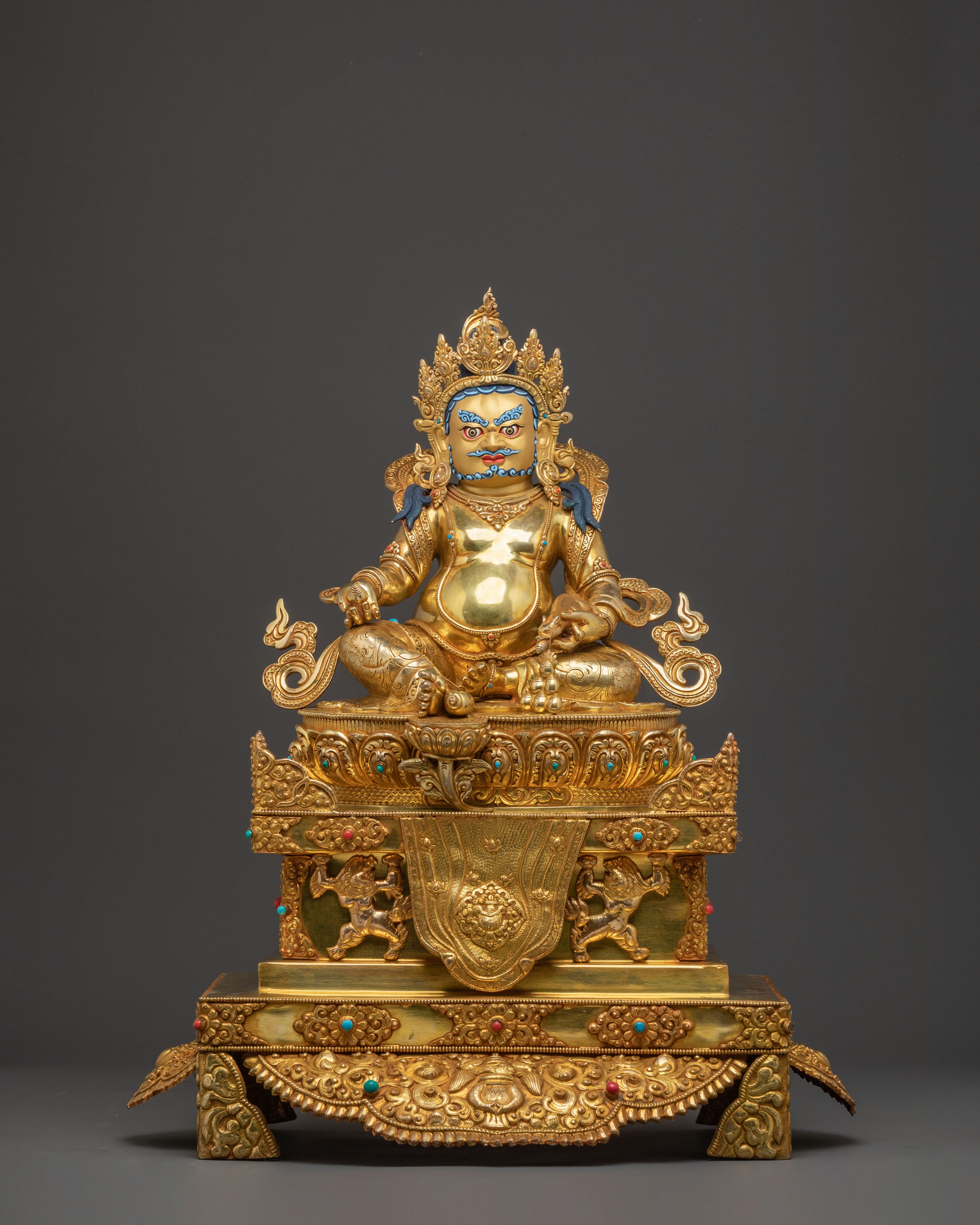 Handcrafted Dzambala Statue on Throne | Buddhist God of Wealth