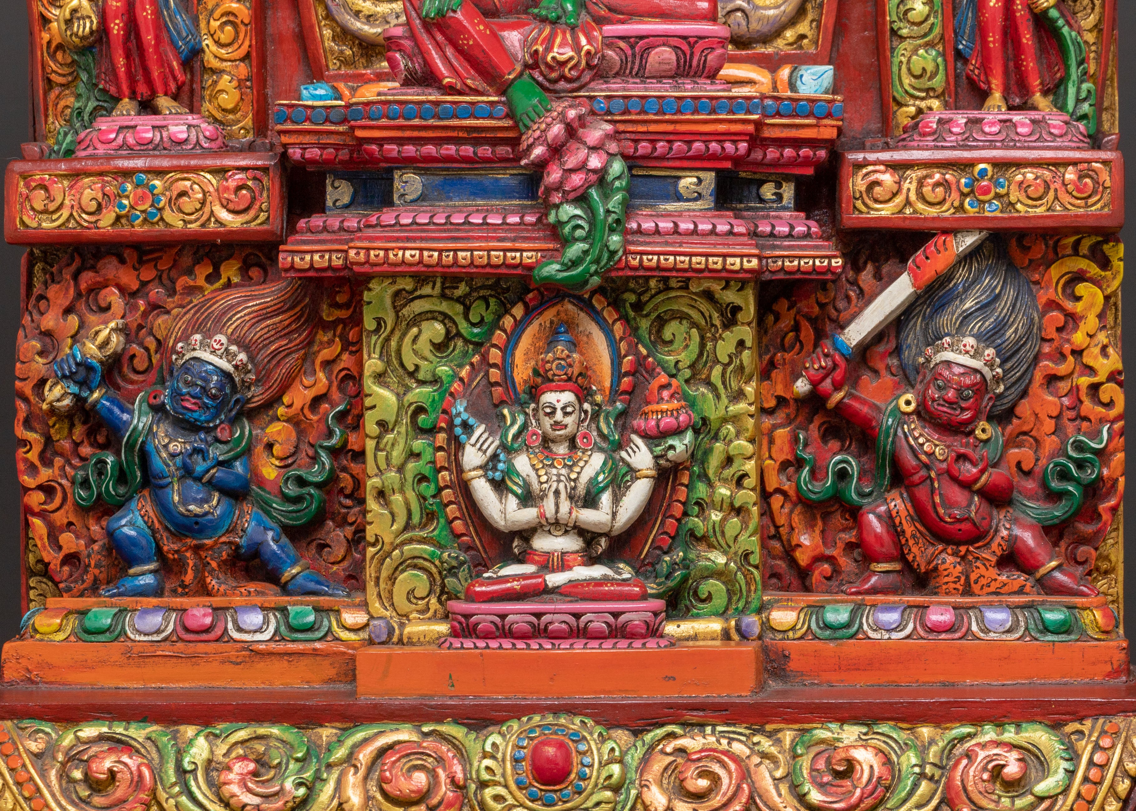 Green Tara Sacred Wooden Sculpture | Himalayan Serenity