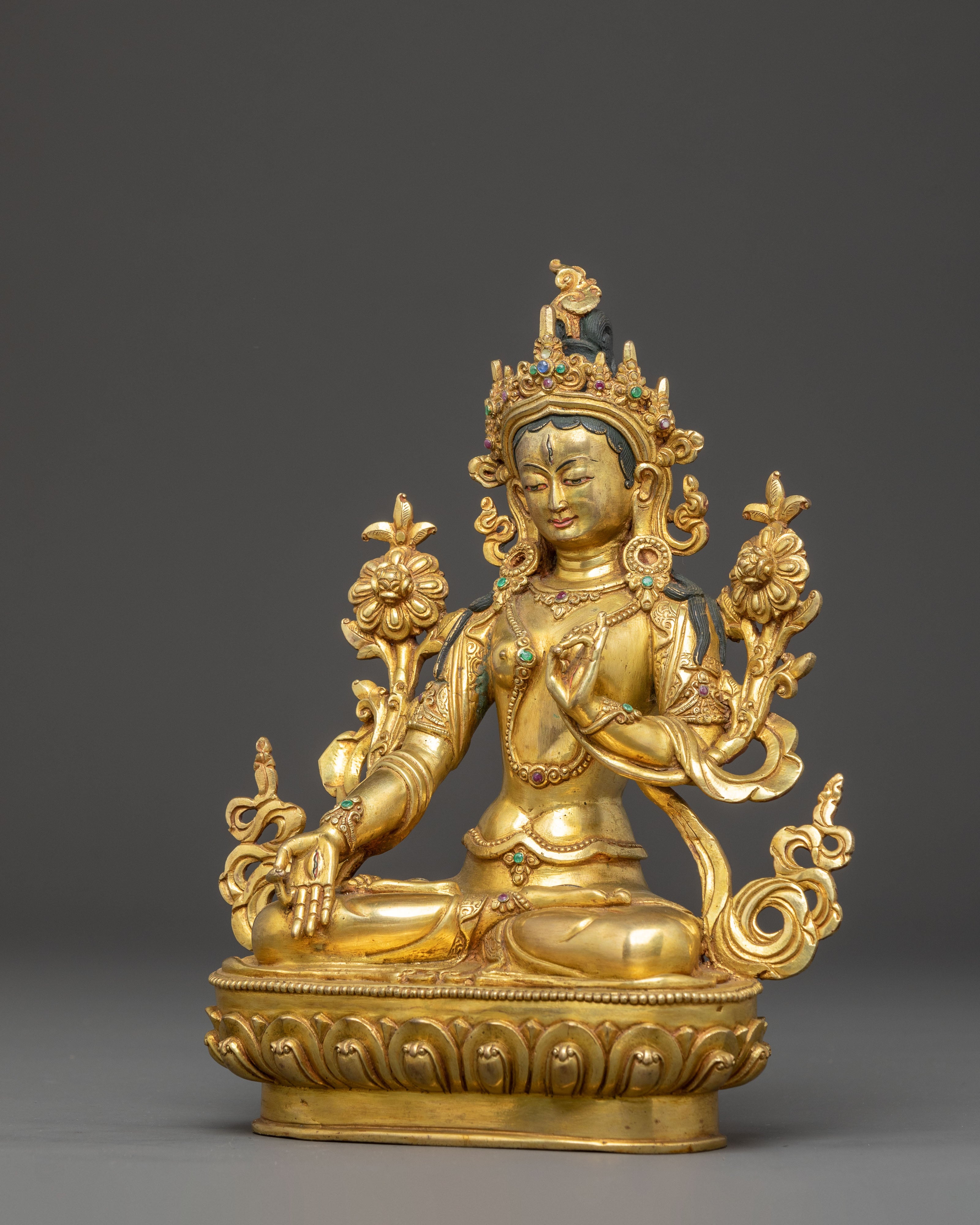 Handmade White Tara Copper Statue | Healing Deity Figurine