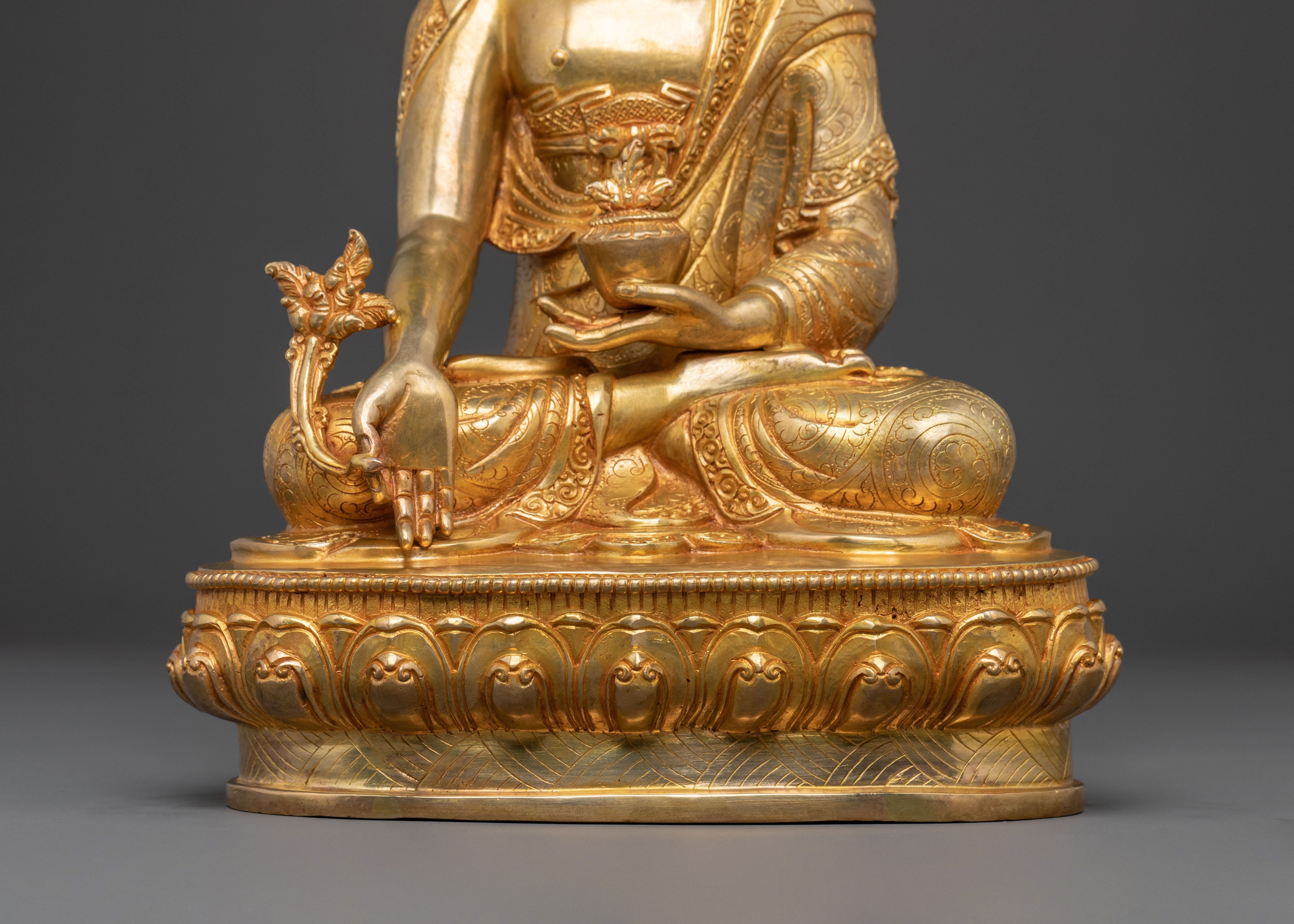 24K Gold Gilded Medicine Buddha Sacred Statue – Healing Radiance