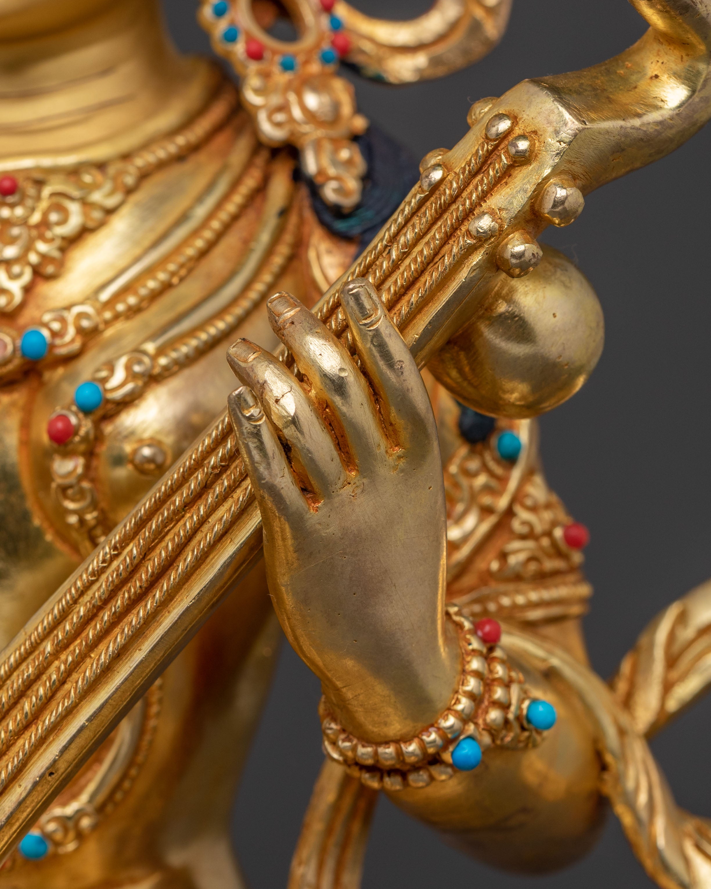 Goddess Saraswati Golden Statue | Knowledge Figure