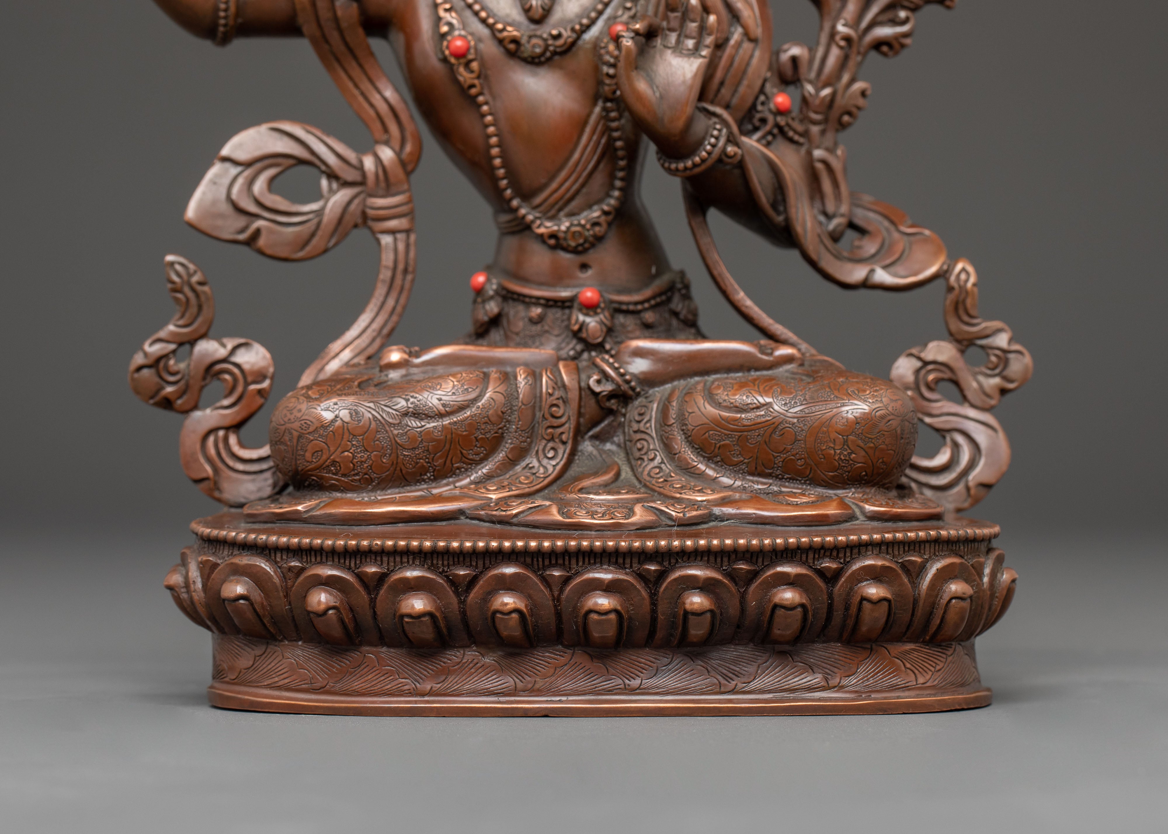 Handmade Copper Figurine of Manjushri | Meditation & Wisdom Decor