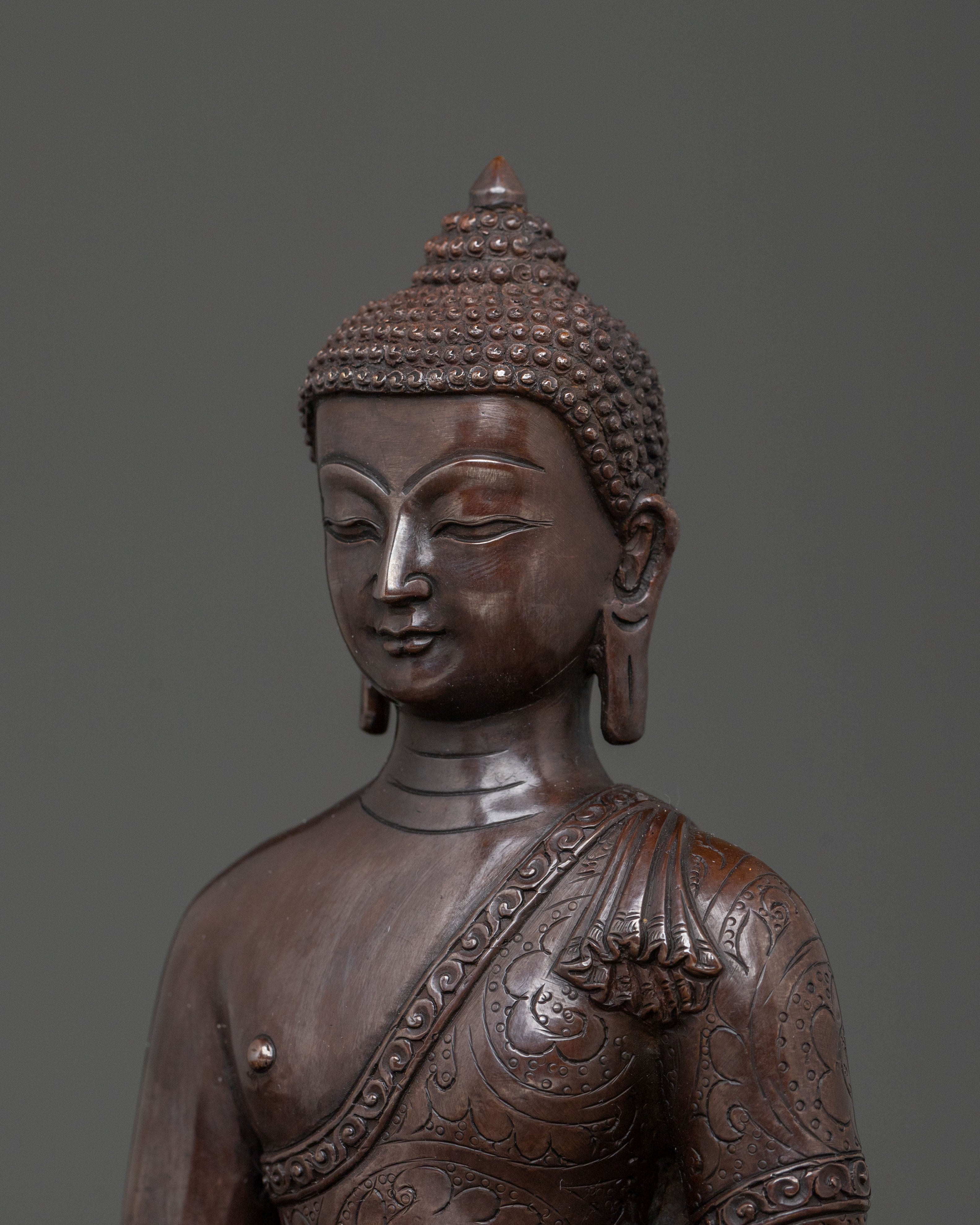 Gautama Buddha Meditation Altar Statue in Oxidized Copper