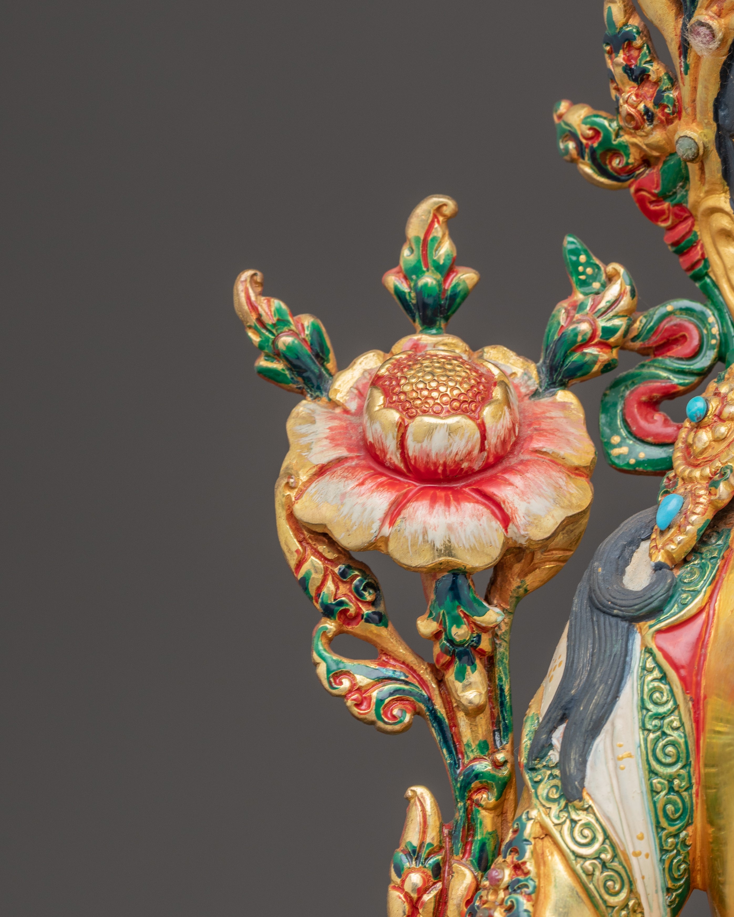 Handmade 24k Gold Glided Statue of Green Tara | Compassion Goddess