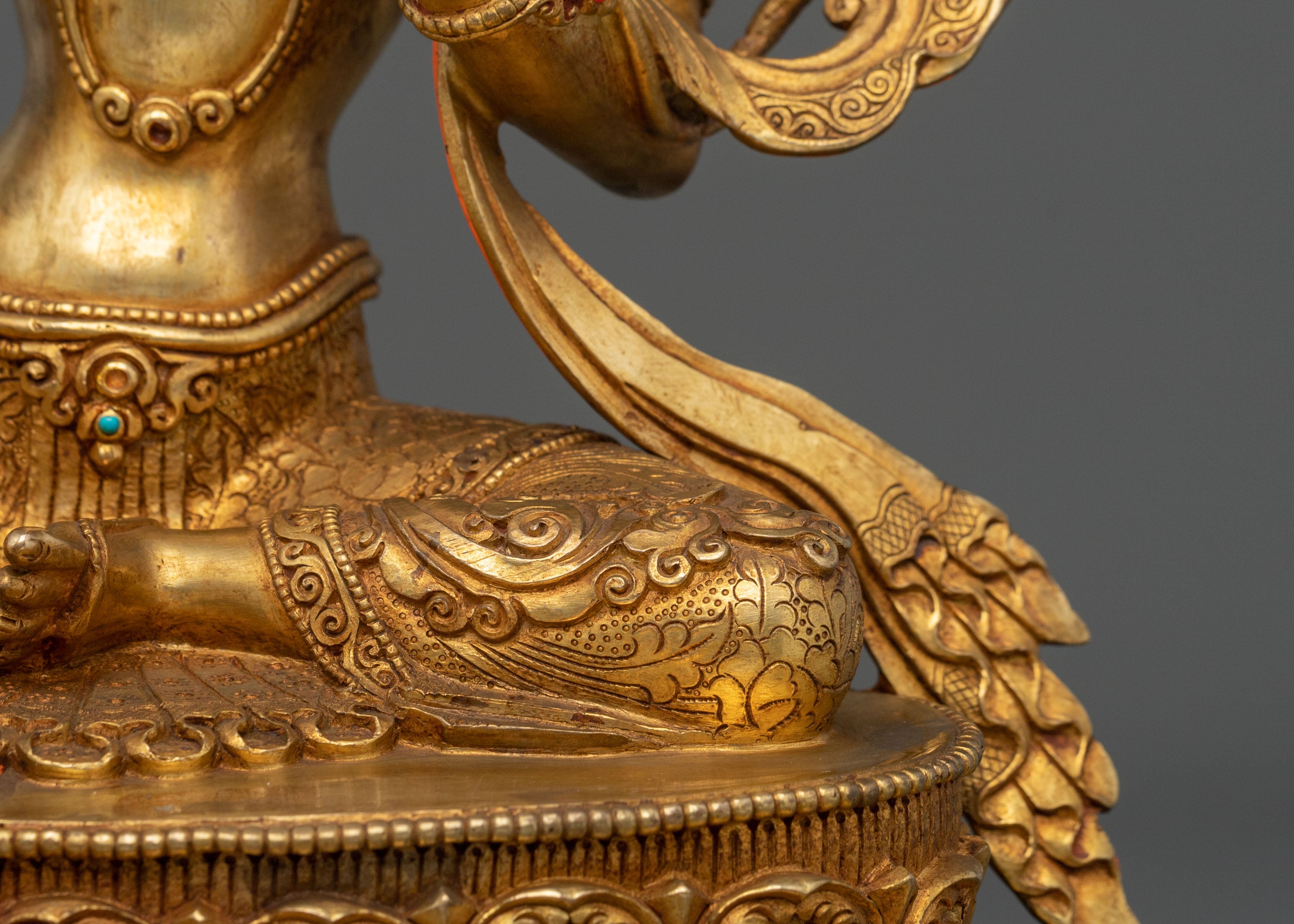 Green Tara Fire Gold Gilded Statue | Made in Nepal