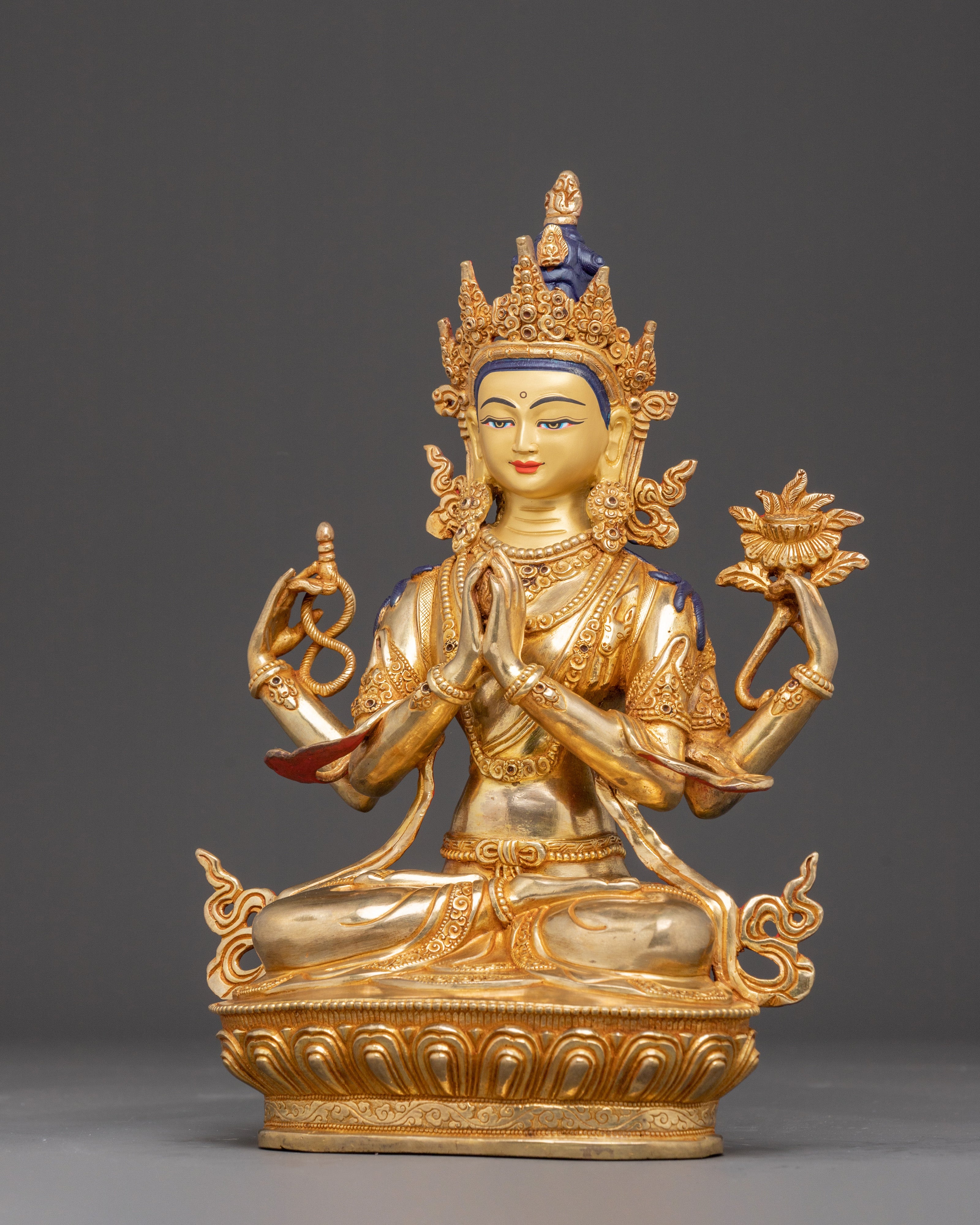 Bodhisattva Chenrezig Golden Statue | Handmade in Nepal
