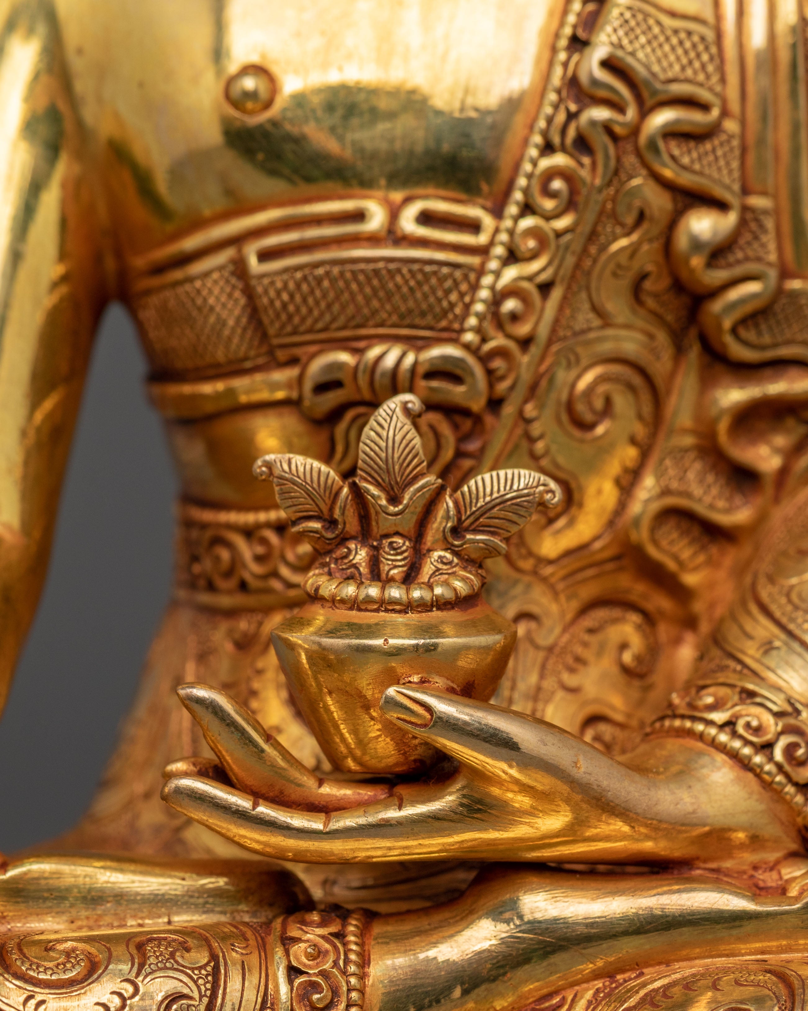 Complete Altar Set of Three Buddhas in Radiant 24K Gold