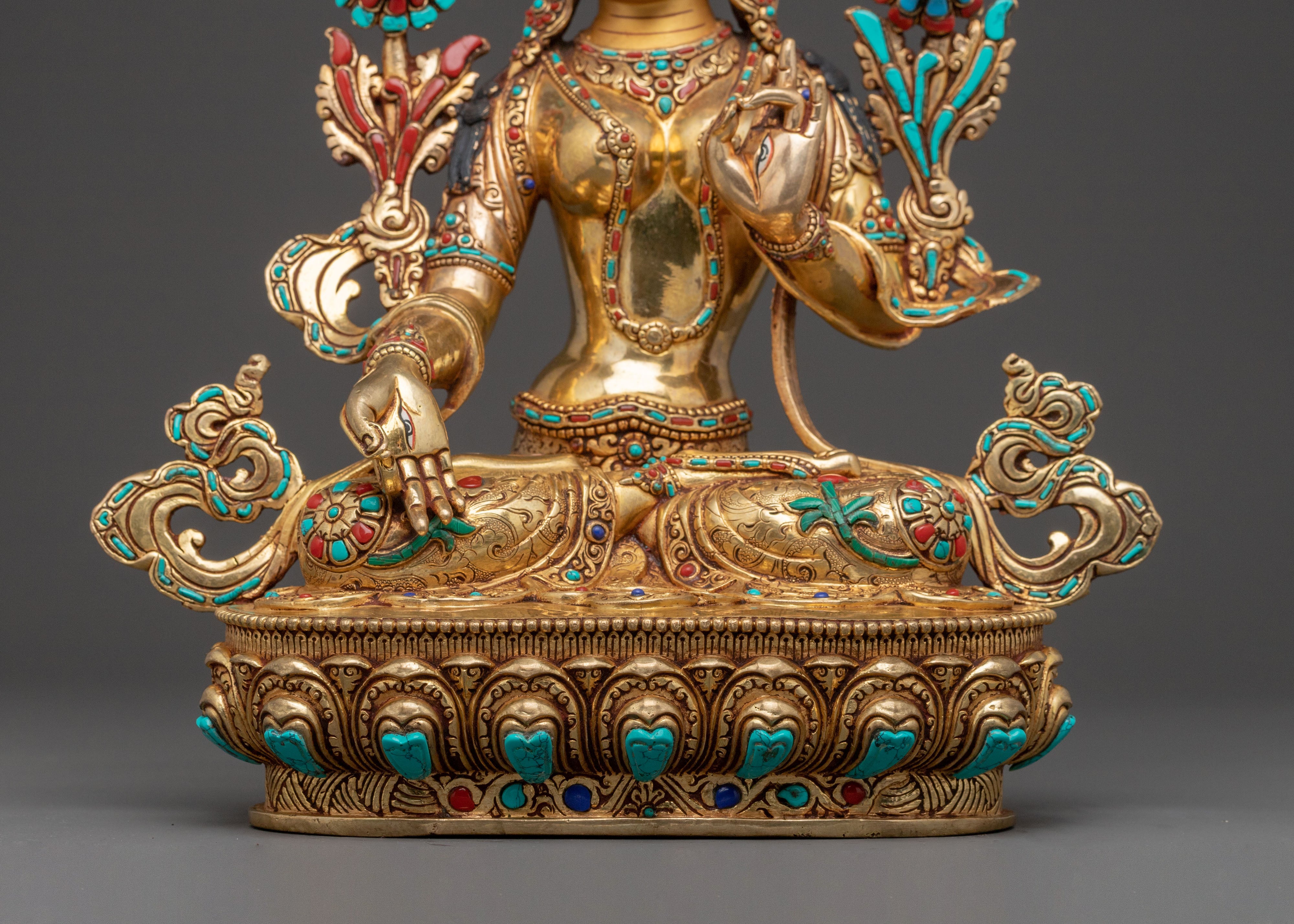 White Tara Tibetan Sacred Statue – Hand-Gilded Copper