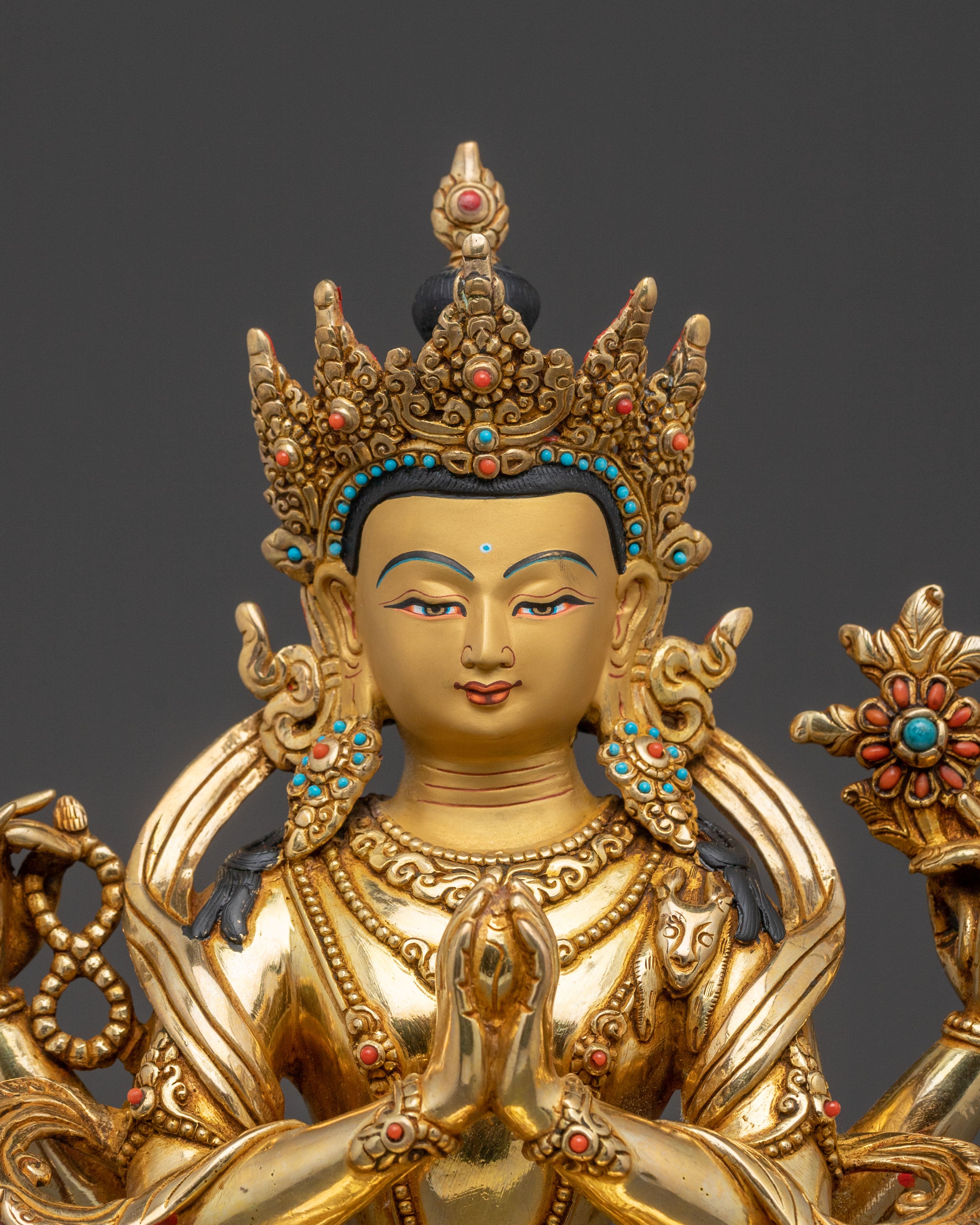 Chenrezig Enlightened Bodhisattva Statue – 24K Gold Gilded Masterpiece