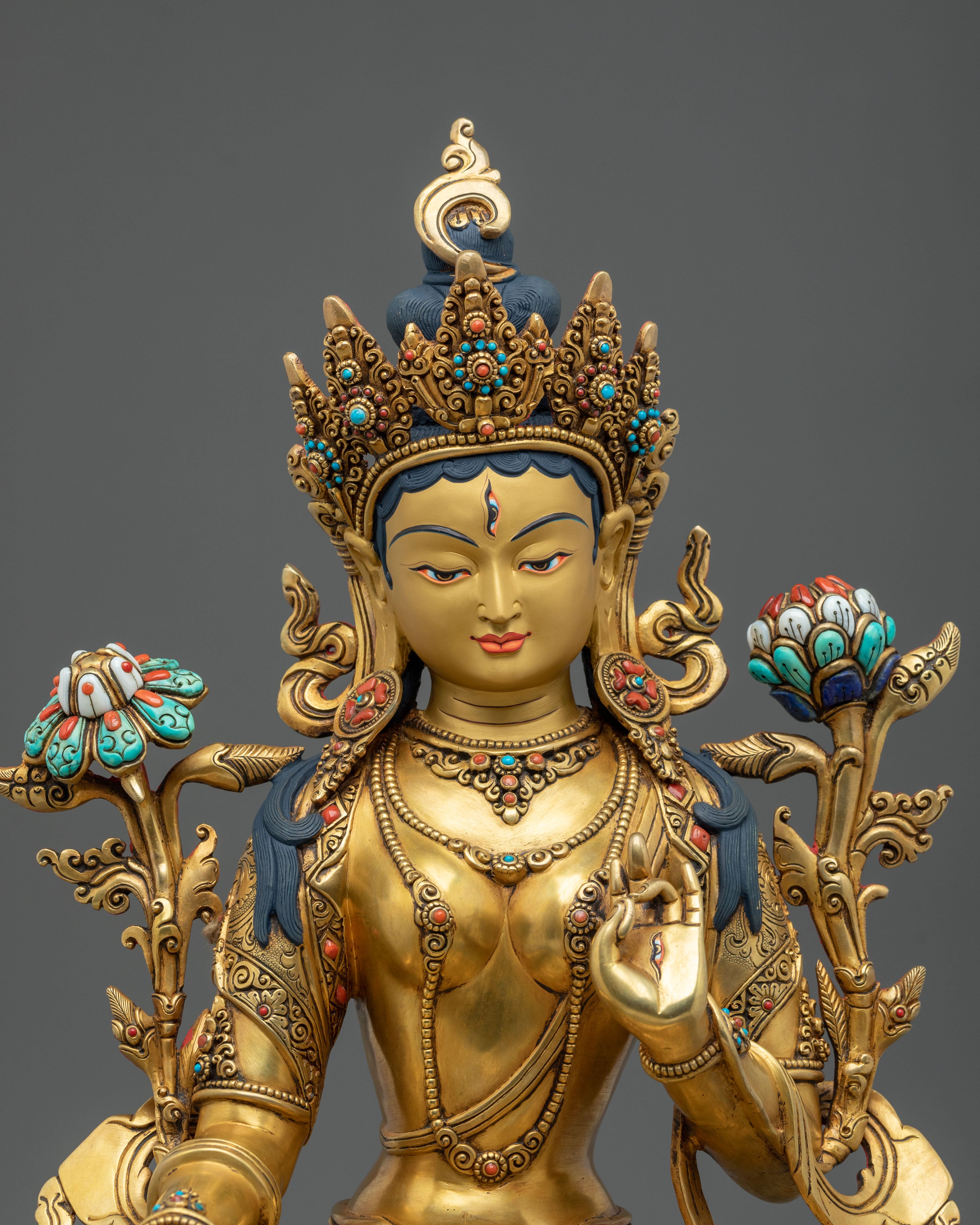 Seven Eyed Deity White Tara Sculpture | Symbol of Healing and Longevity