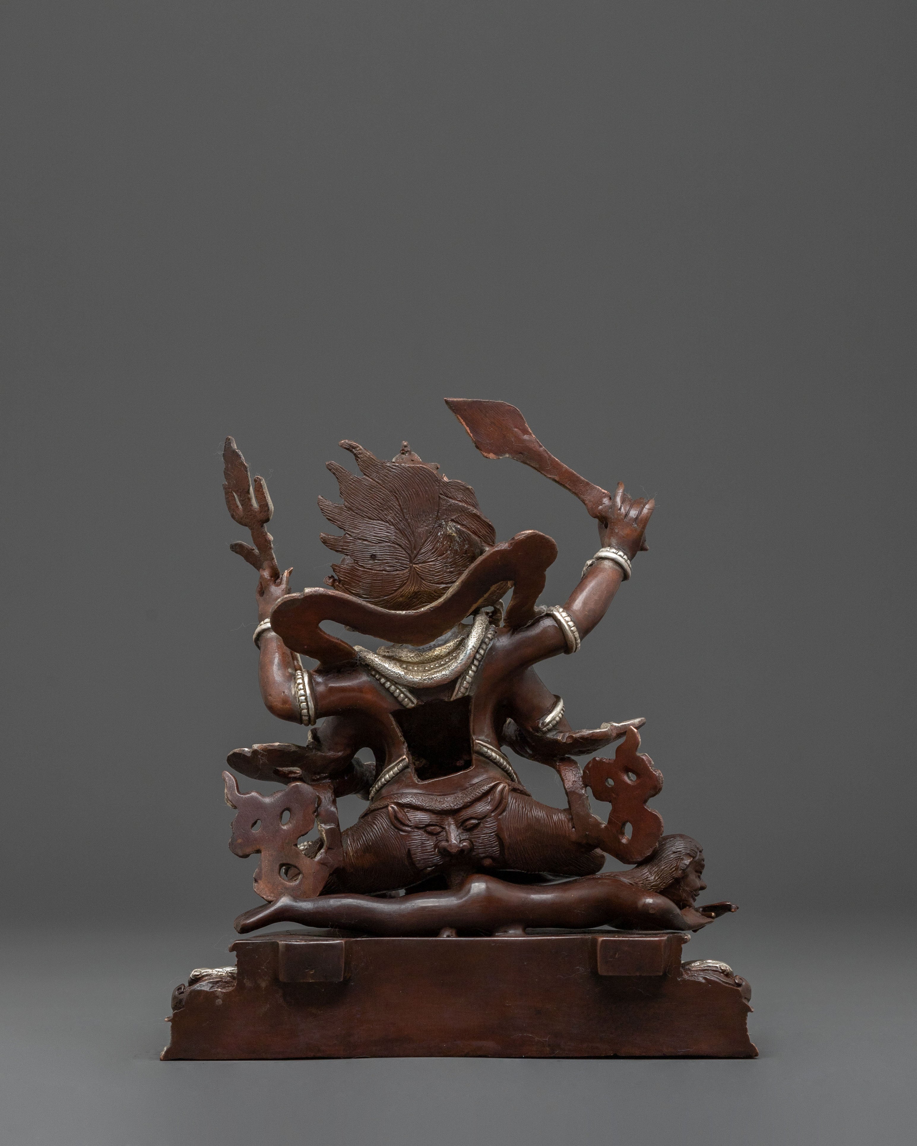 Four Armed Mahakala Statue of Protection | Oxidized Copper