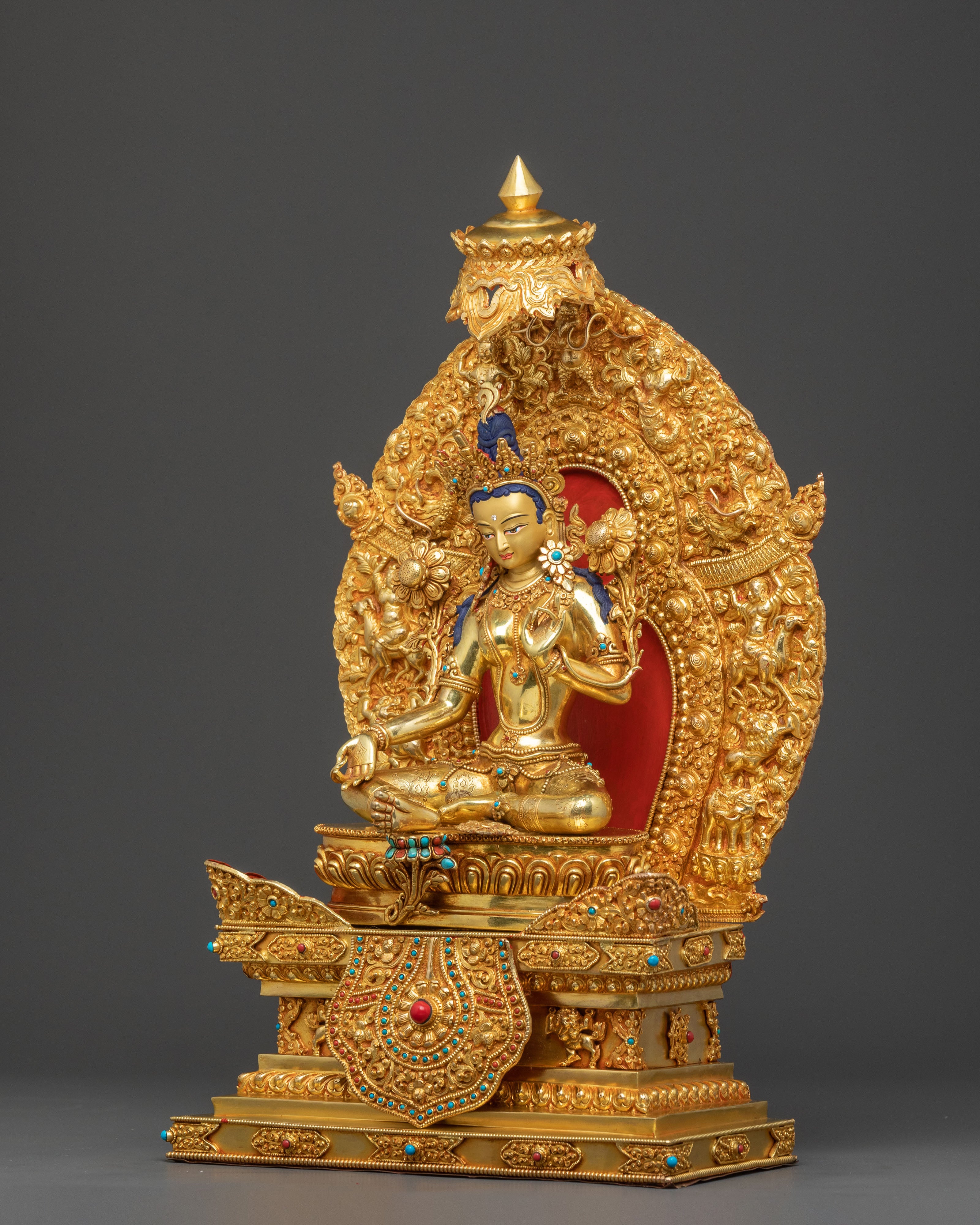 Green Tara Statue On Throne | Sacred Altar Decor