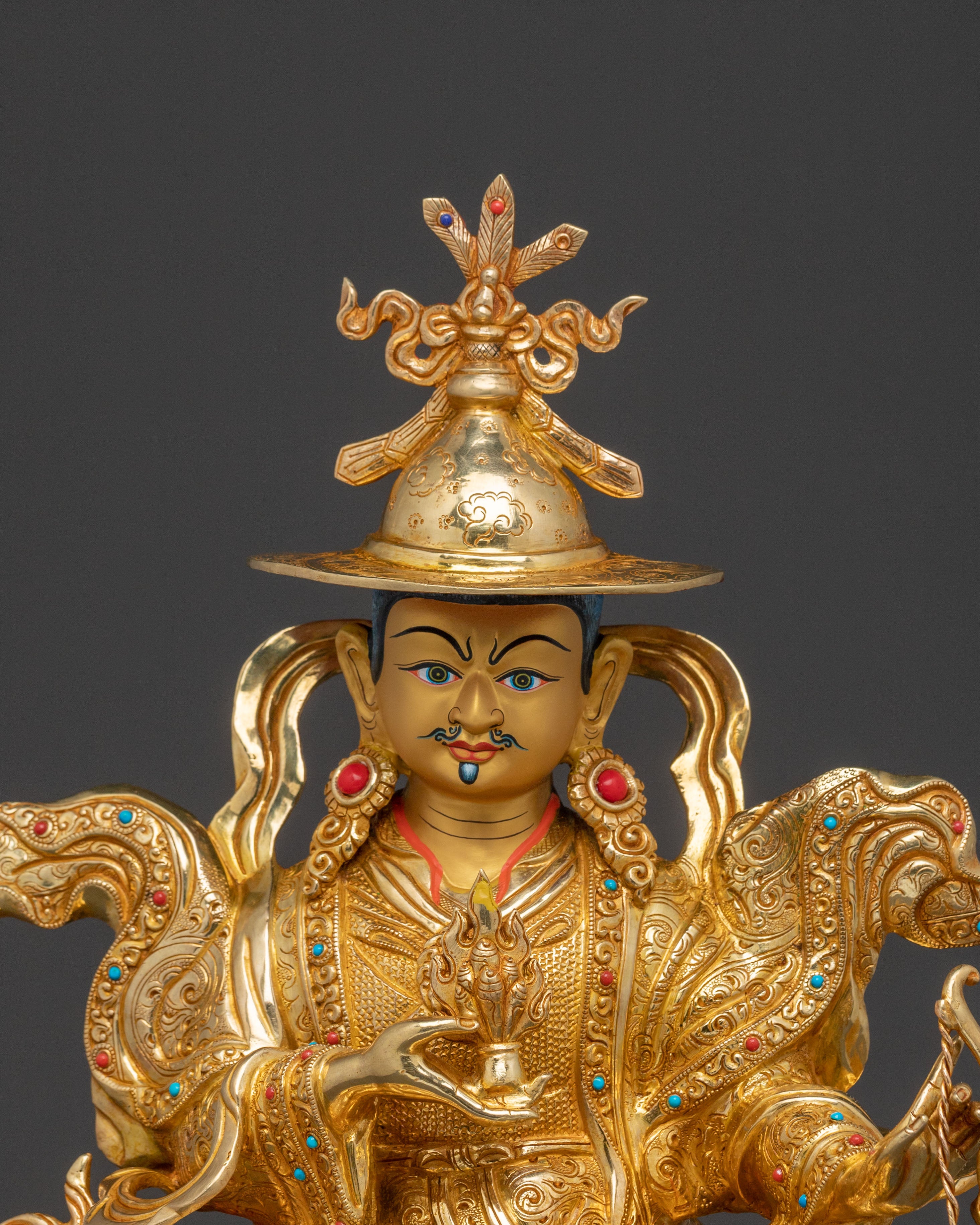 Wealth King Gesar Sculpture: 24K Gold Gilded