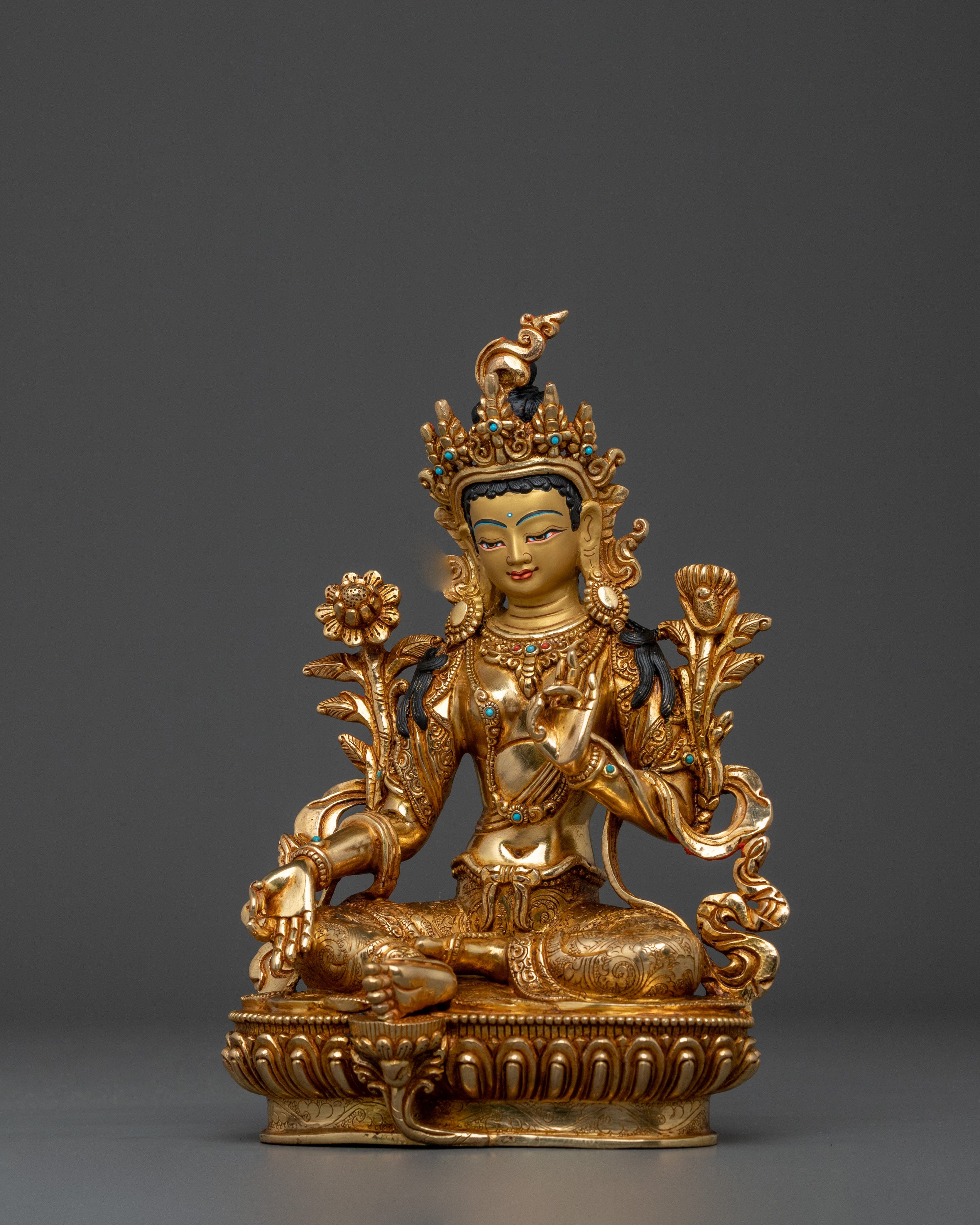 Green Tara Statue | Handcrafted 24K Gold Gilded