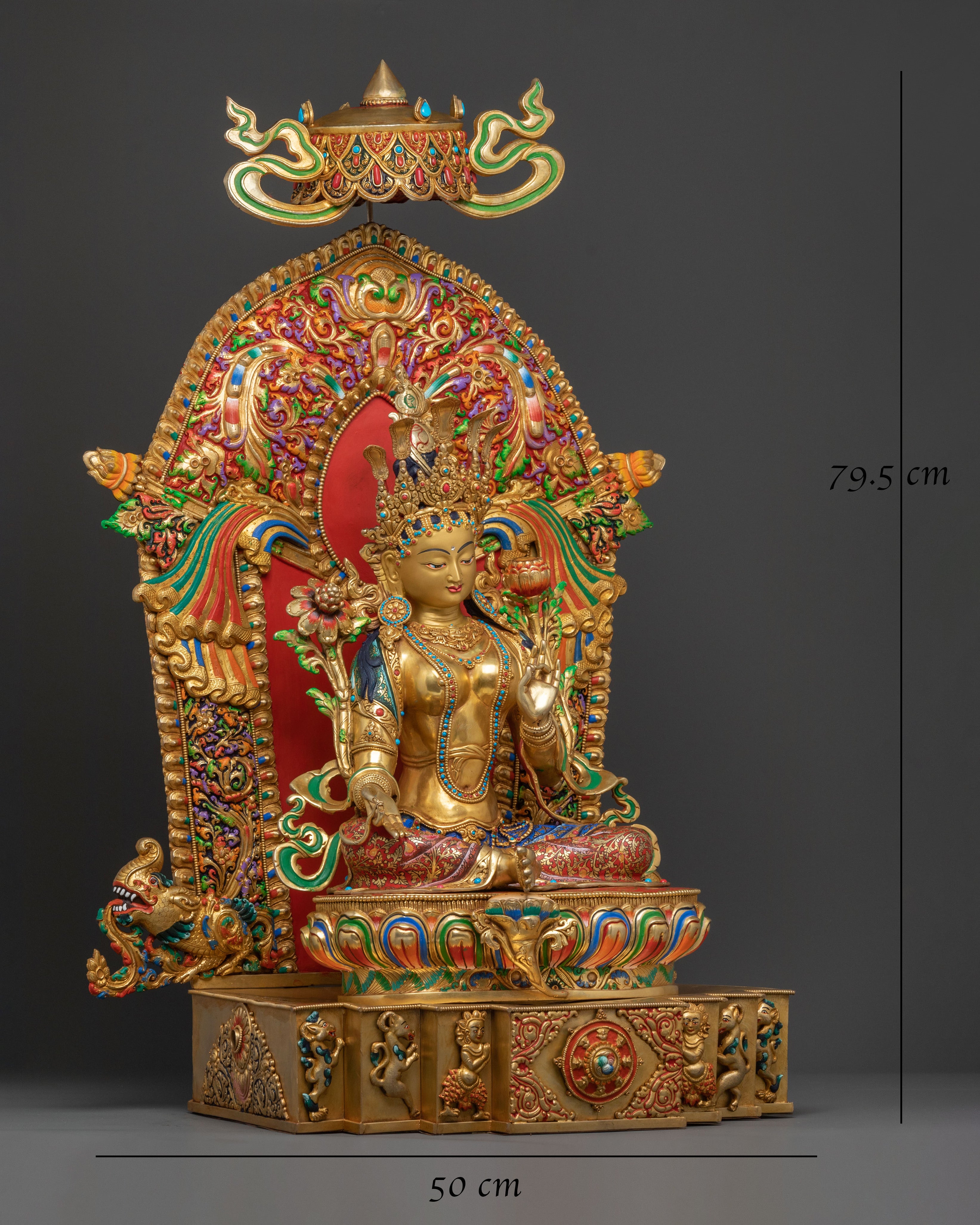 Green Tara Sculpture on Throne | Goddess of Compassion