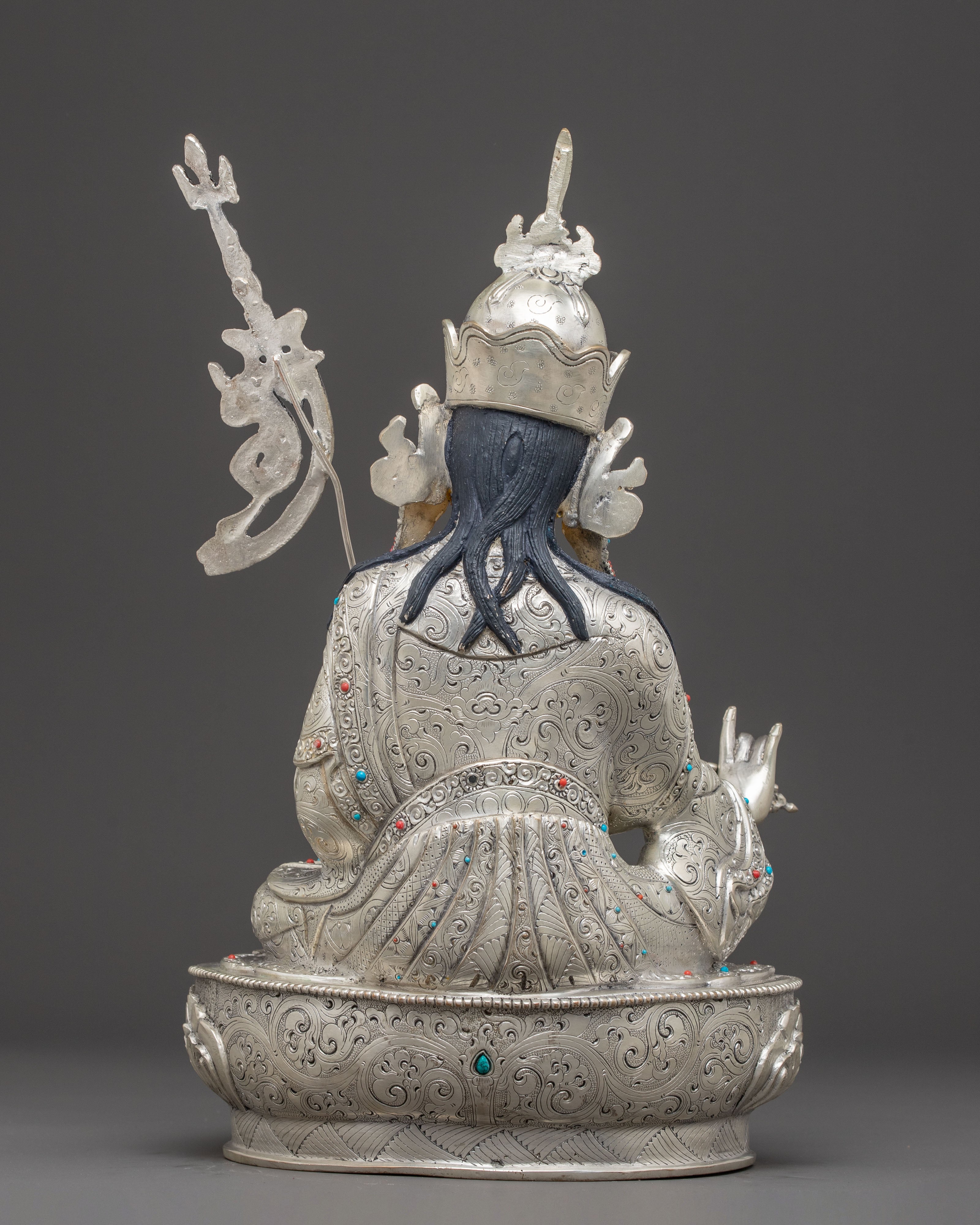 Silver Electroplated Guru Rinpoche Statue | Tantric Master