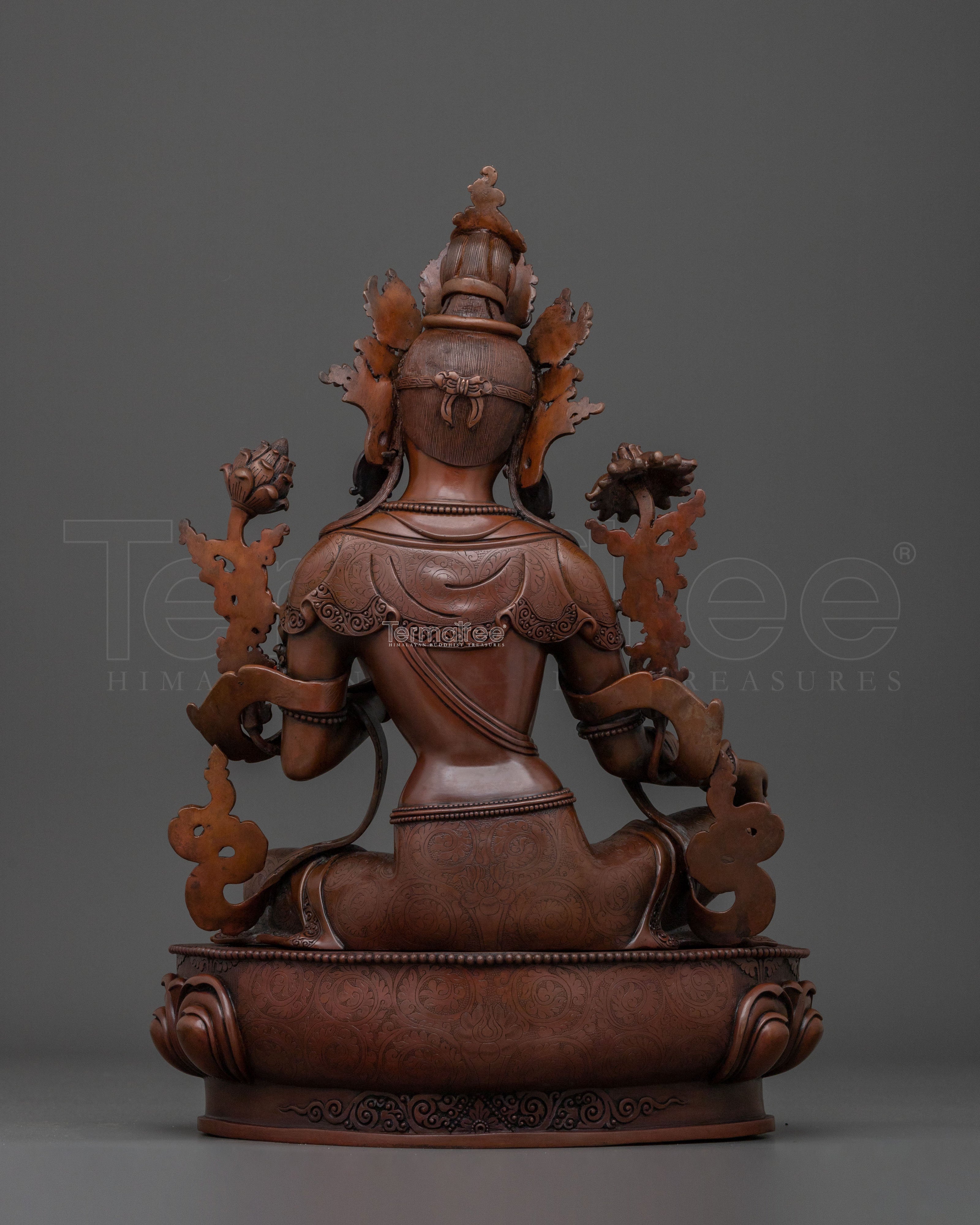 Compassion Goddess Green Tara: Oxidized Copper Sculpture
