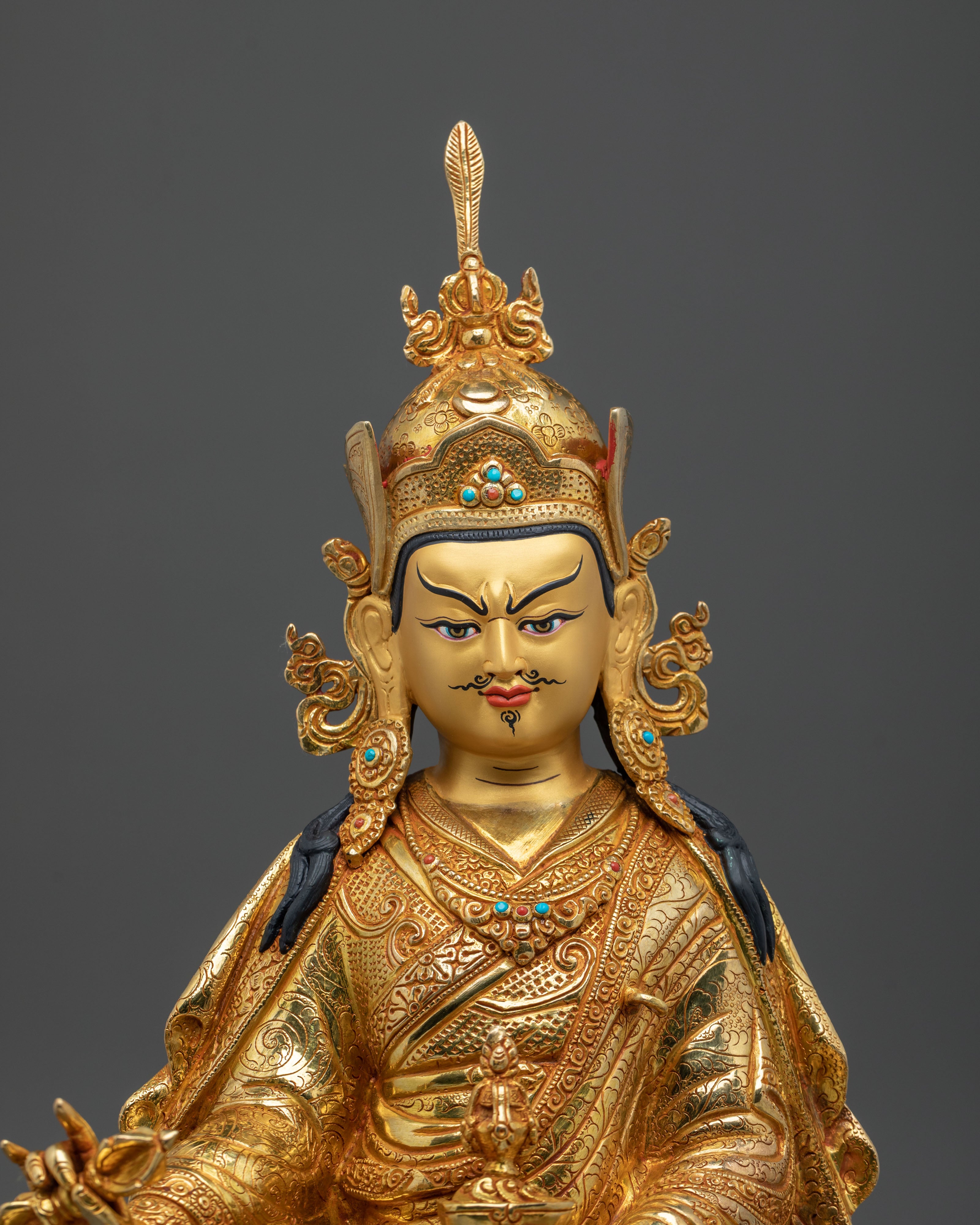 Handmade Guru Rinpoche Sacred Figurine | 24K Gold Gilded