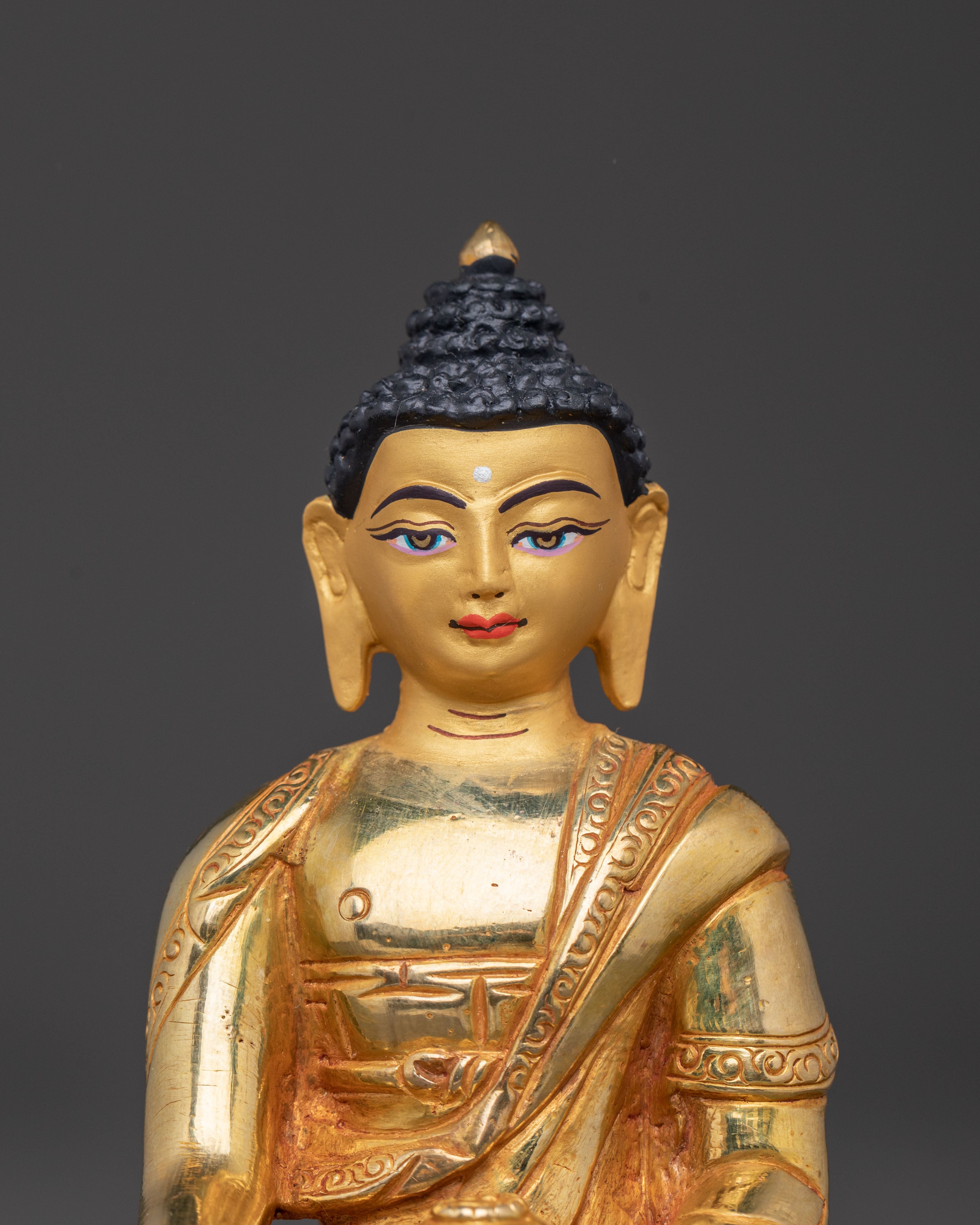 Sacred Shakyamuni Buddha Handcrafted Statue – 24K Gilded Copper