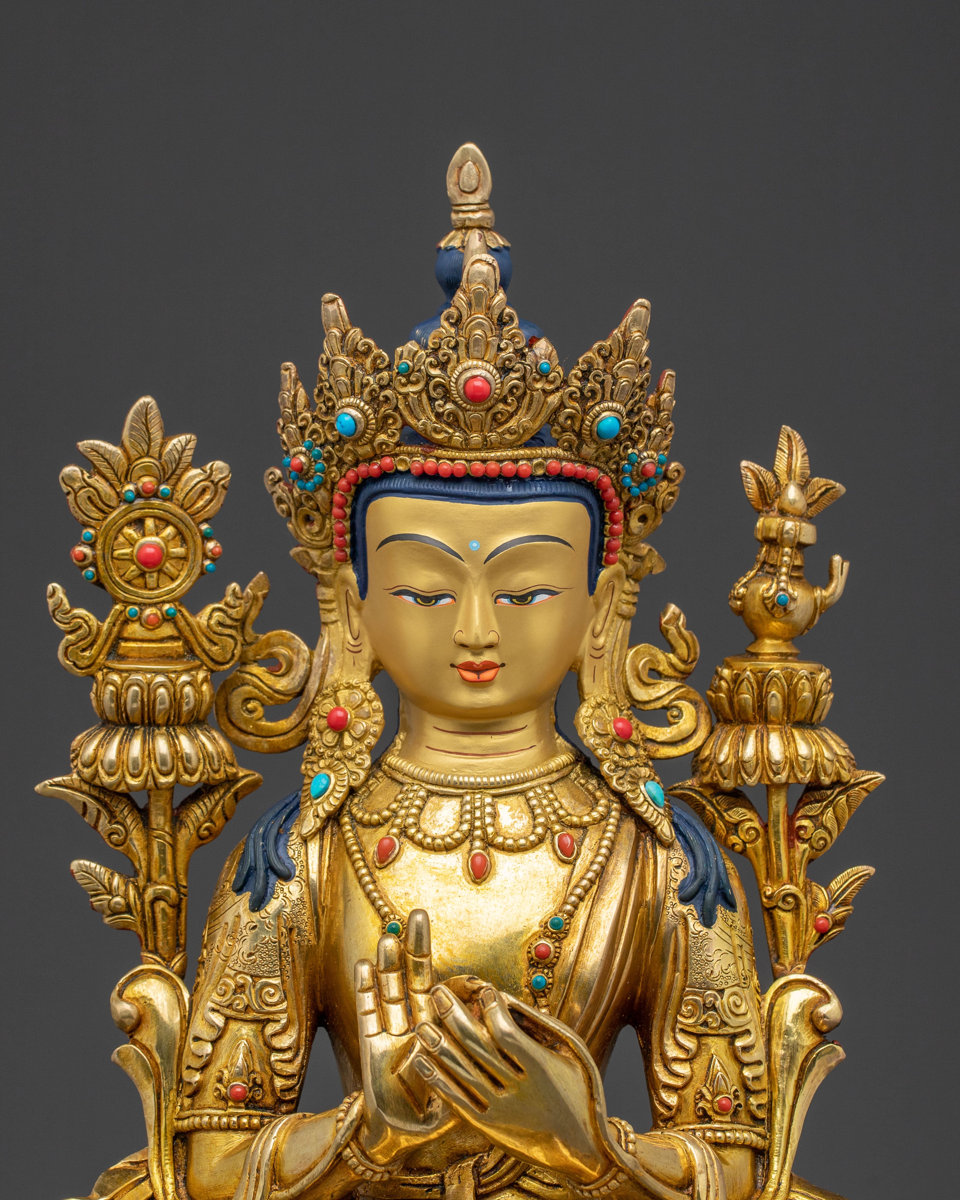 Maitreya Buddha Handcrafted Sacred Statue with 24K Gold Gilding