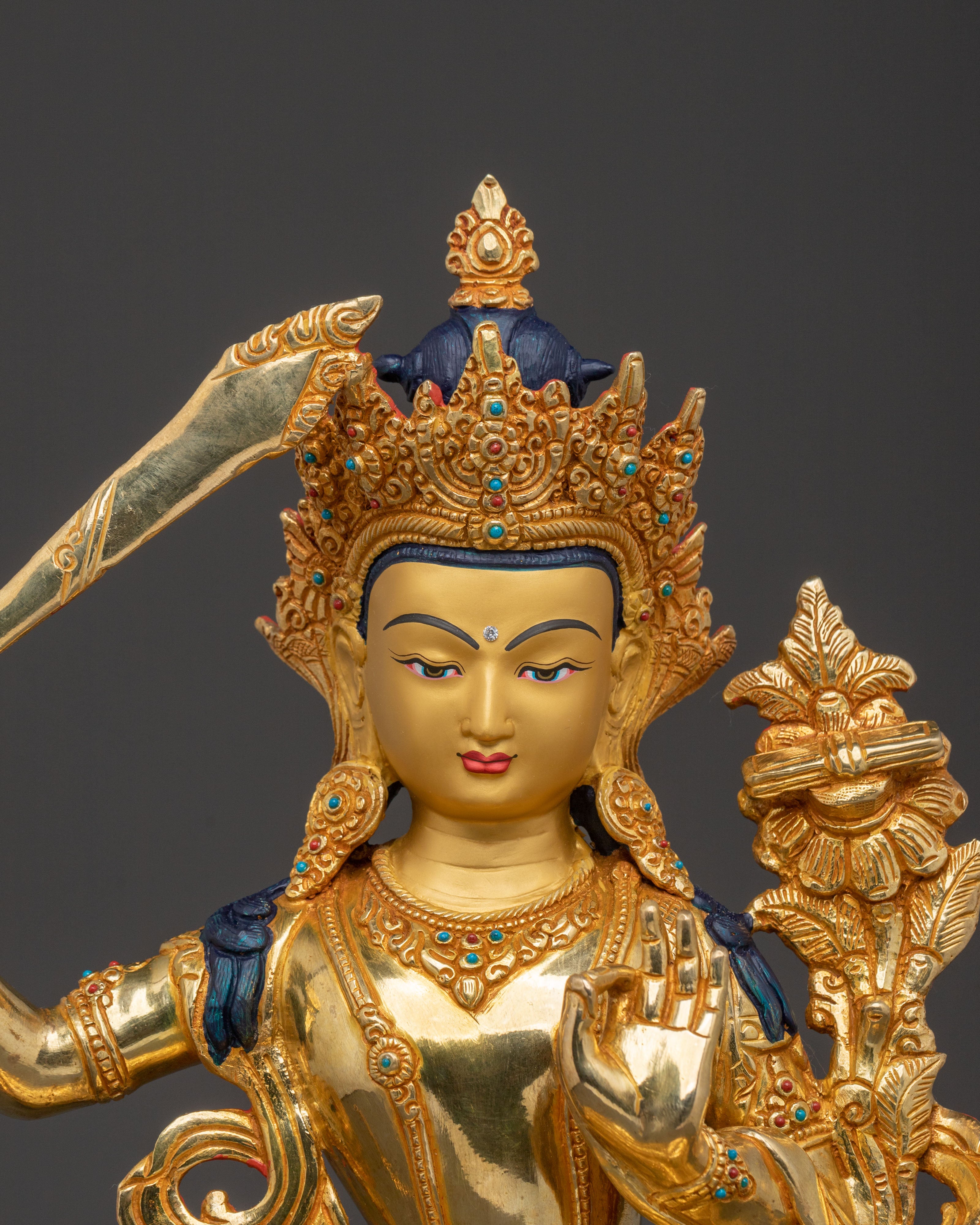 Manjushri Bodhisattva: 24K Gold Gilded Wisdom Statue