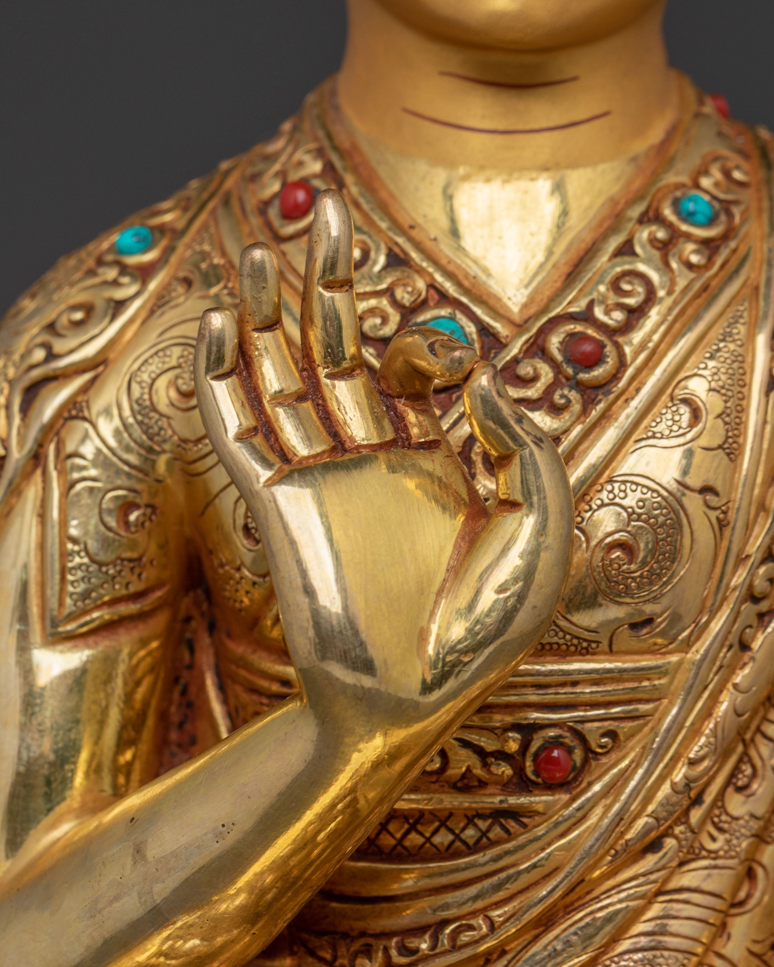 Tsongkhapa 24K Gold Gilded Statue Set for Altar