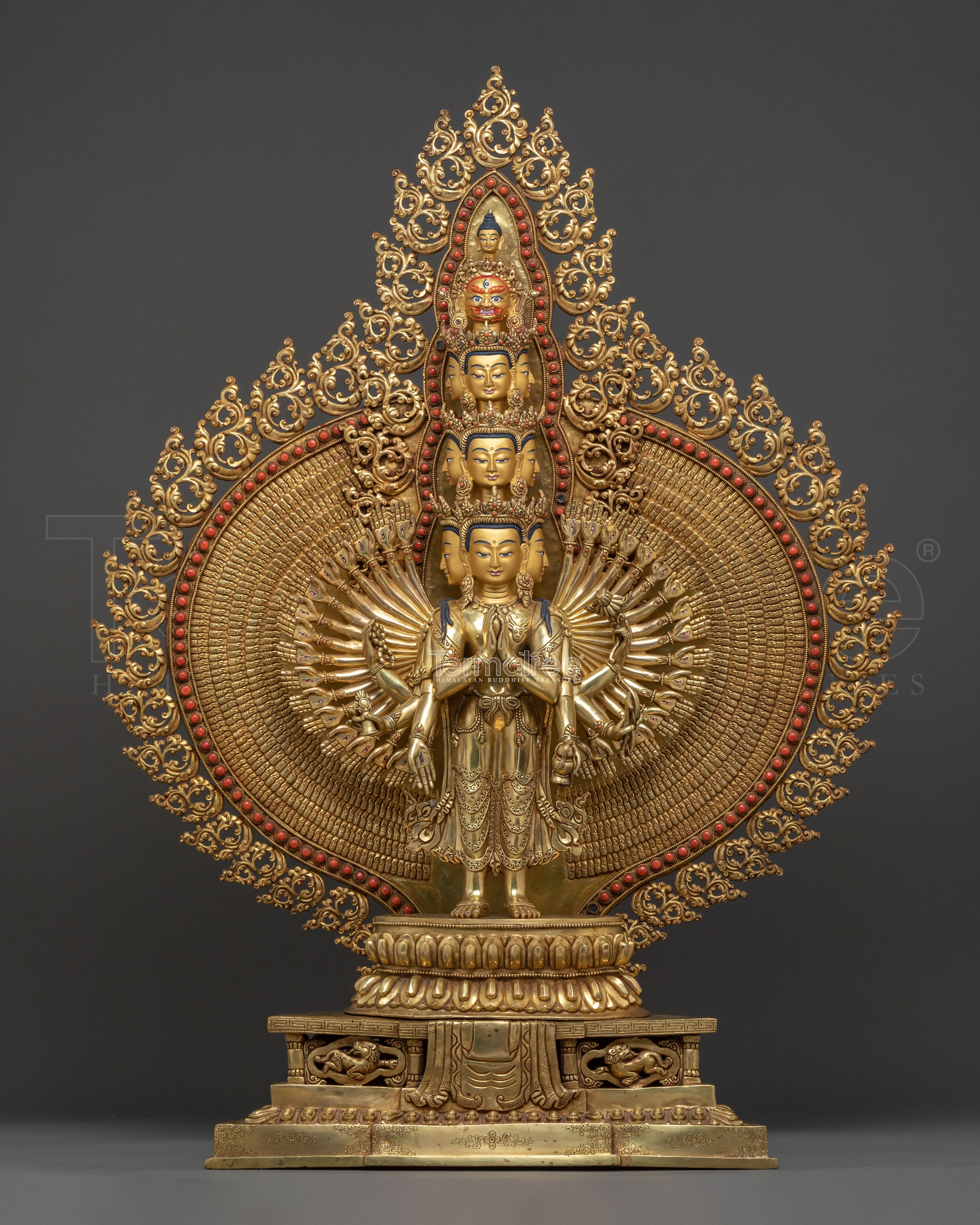 Majestic 1000 Armed Chenrezig Statue in 24K Gold Gilded Copper